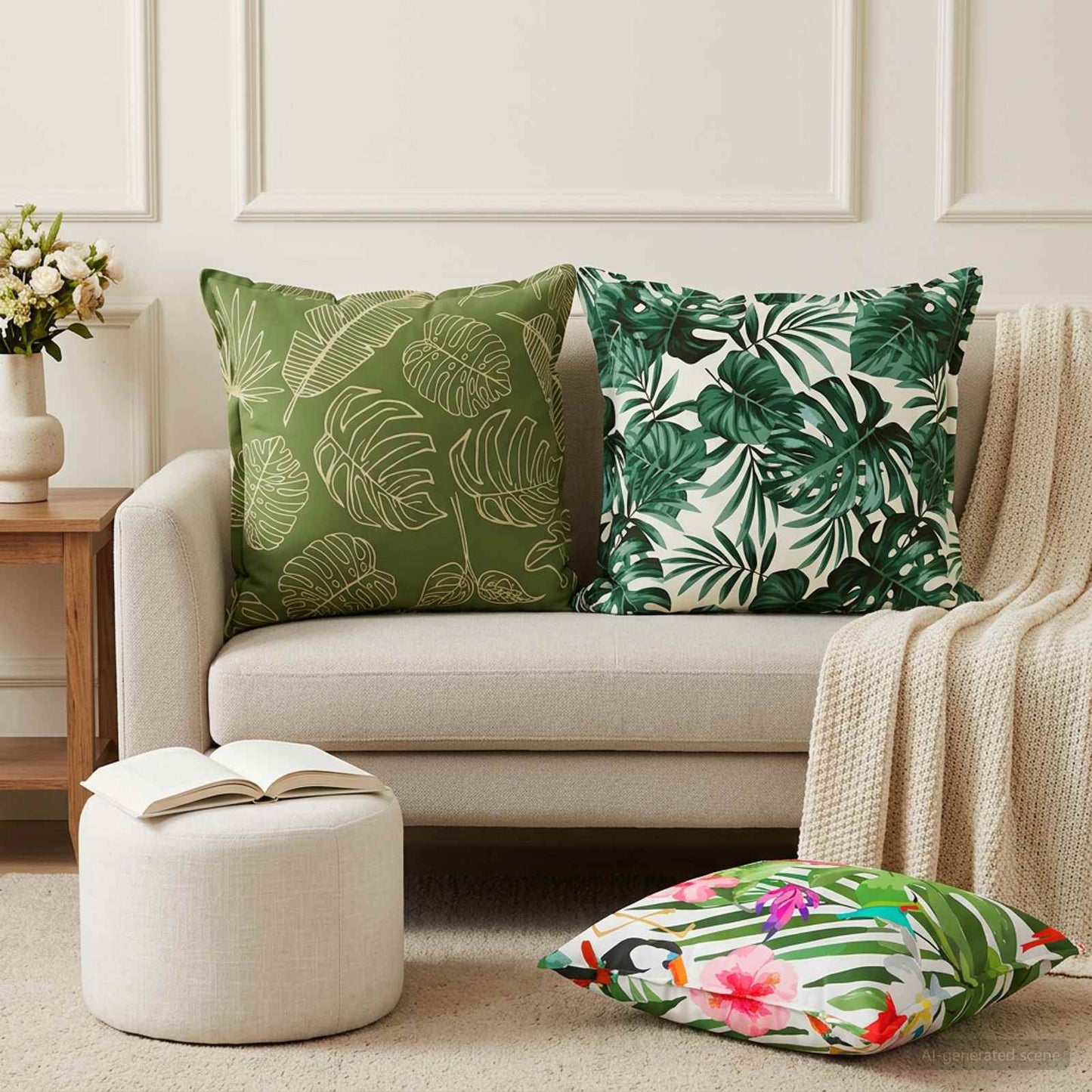 Cushion Cover 6 pcs HOUTEN Leaf Design 60 x 60 cm Polyester