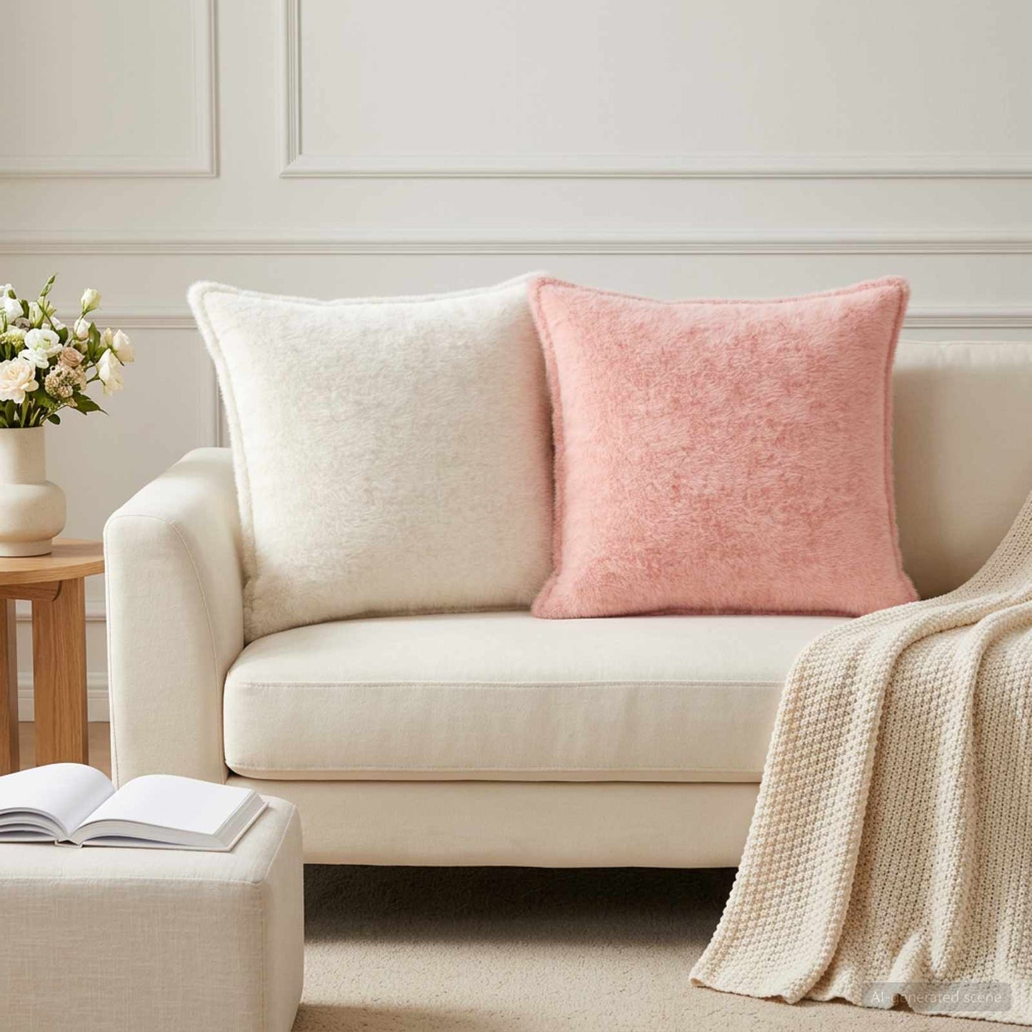 Cushion Cover 6 pcs HOUTEN White 55 x 55 cm Faux Rabbit Fur