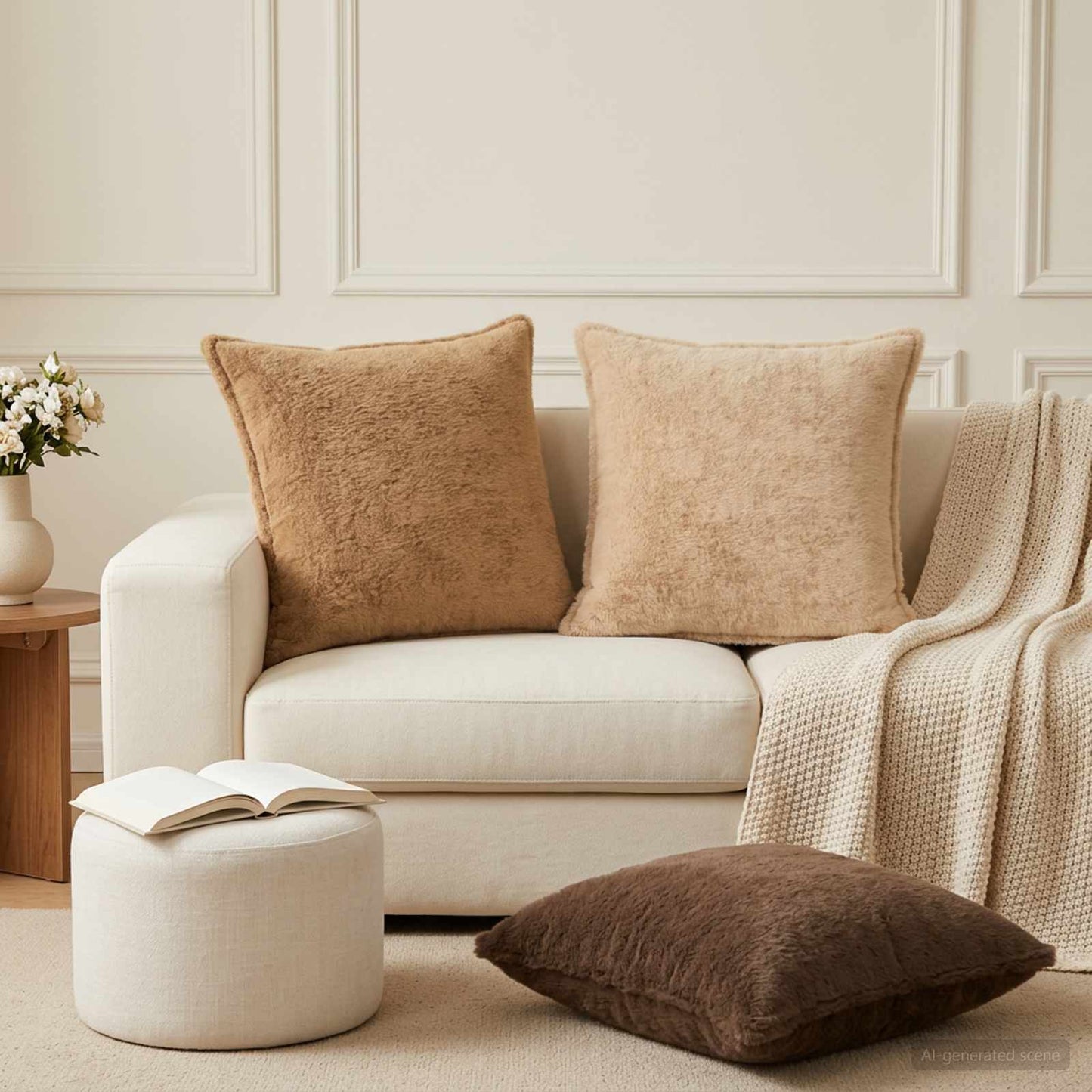 Cushion Cover 6 pcs HOUTEN Taupe 60 x 60 cm Faux Rabbit Fur