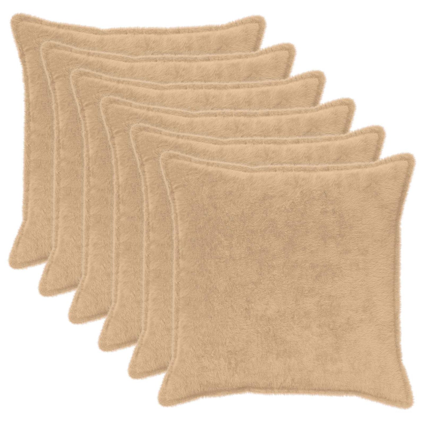 Cushion Cover 6 pcs HOUTEN Cream 55 x 55 cm Faux Rabbit Fur
