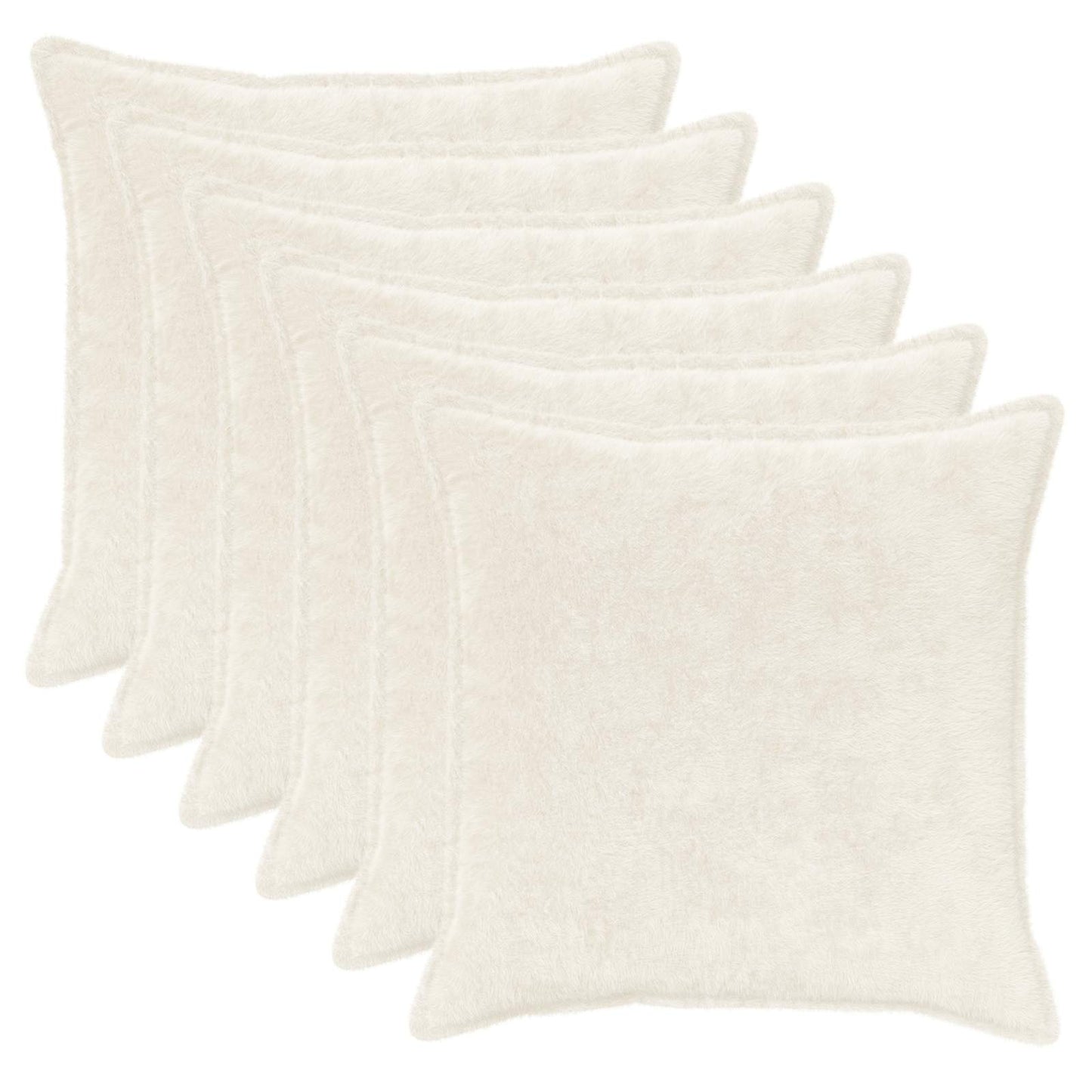 Cushion Cover 6 pcs HOUTEN White 60 x 60 cm Faux Rabbit Fur