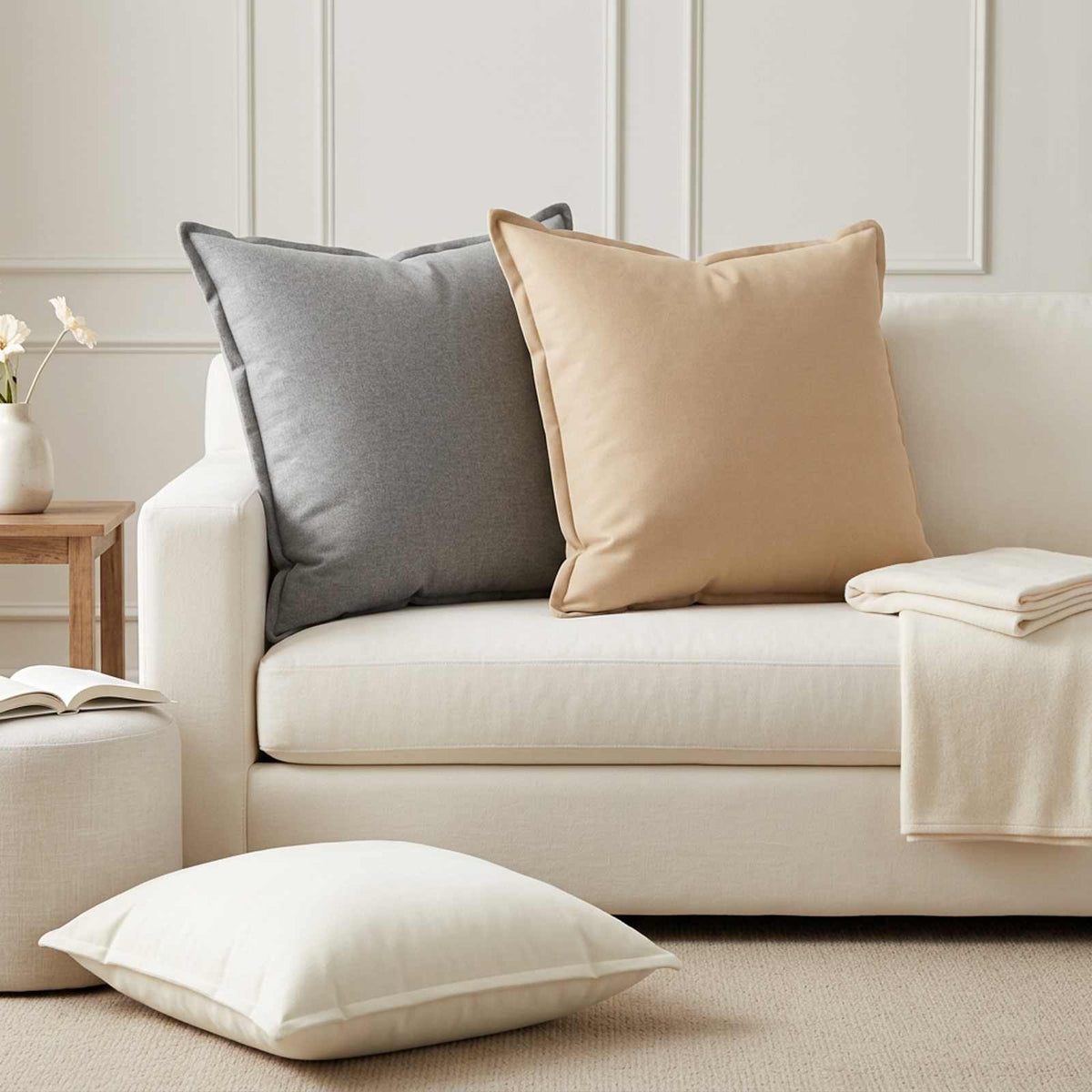 Throw Pillow 2 pcs HOUTEN Cloud Grey 80 x 80 cm Faux Linen