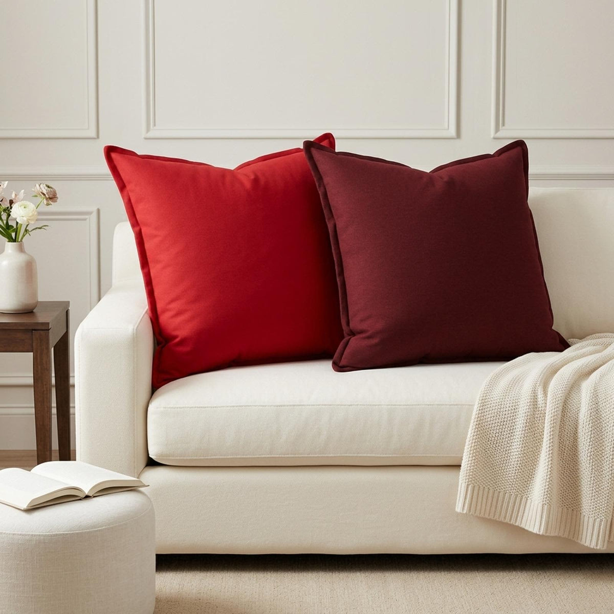Throw Pillow 2 pcs HOUTEN Wine Red 80 x 80 cm Faux Linen