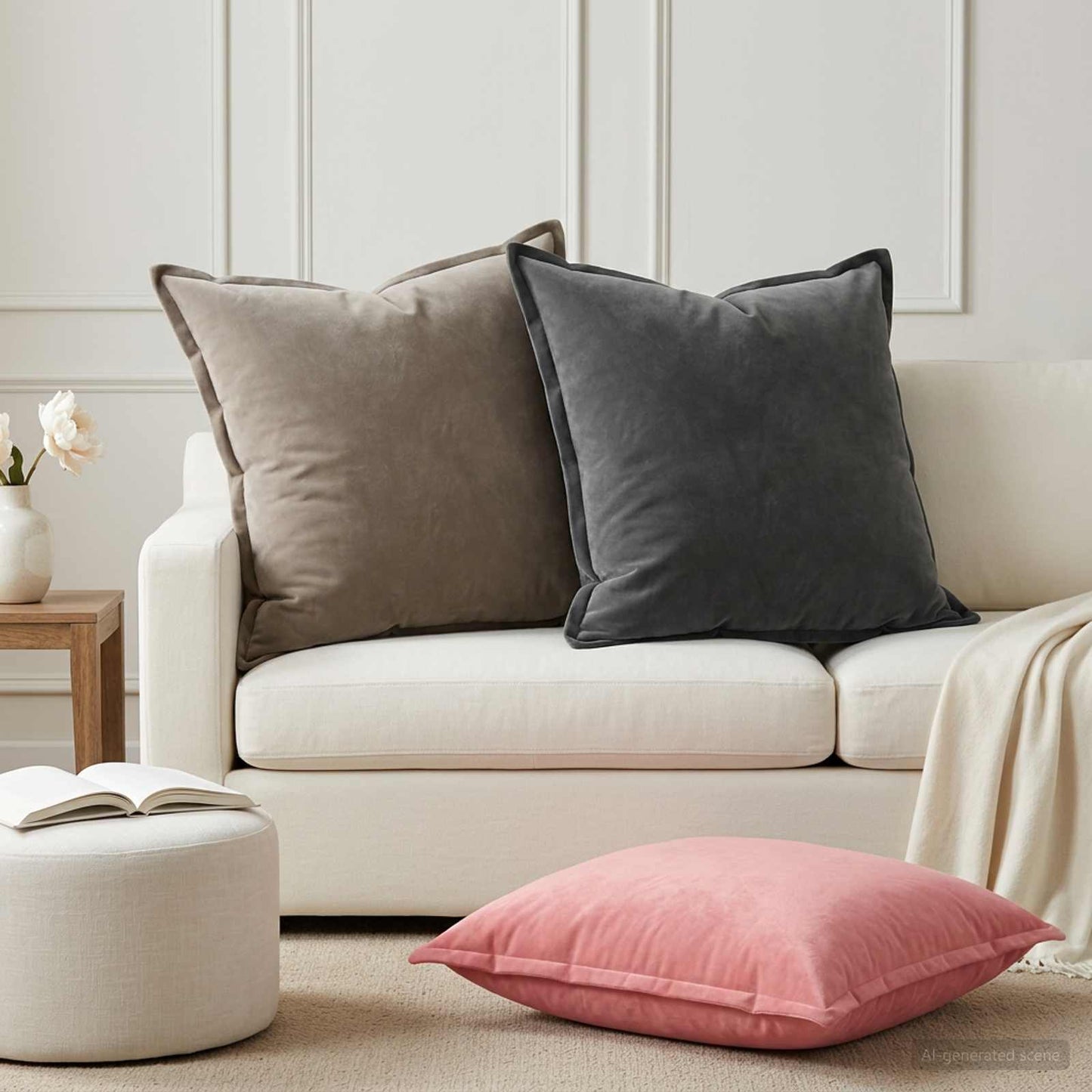 Cushion Cover 6 pcs HOUTEN Dark Grey 65 x 65 cm Velvet