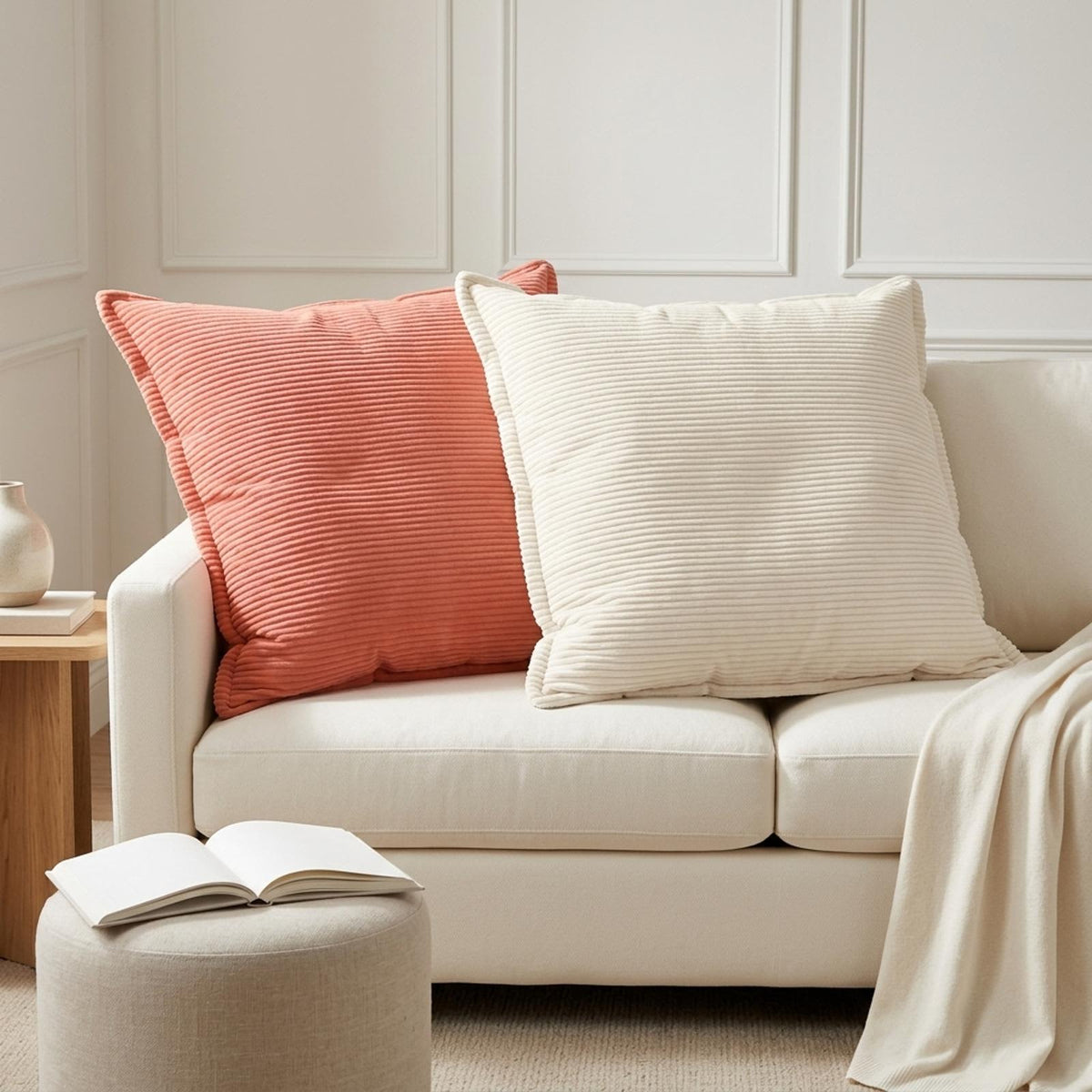 Cushion Cover 6 pcs HOUTEN Cream 65 x 65 cm Corduroy