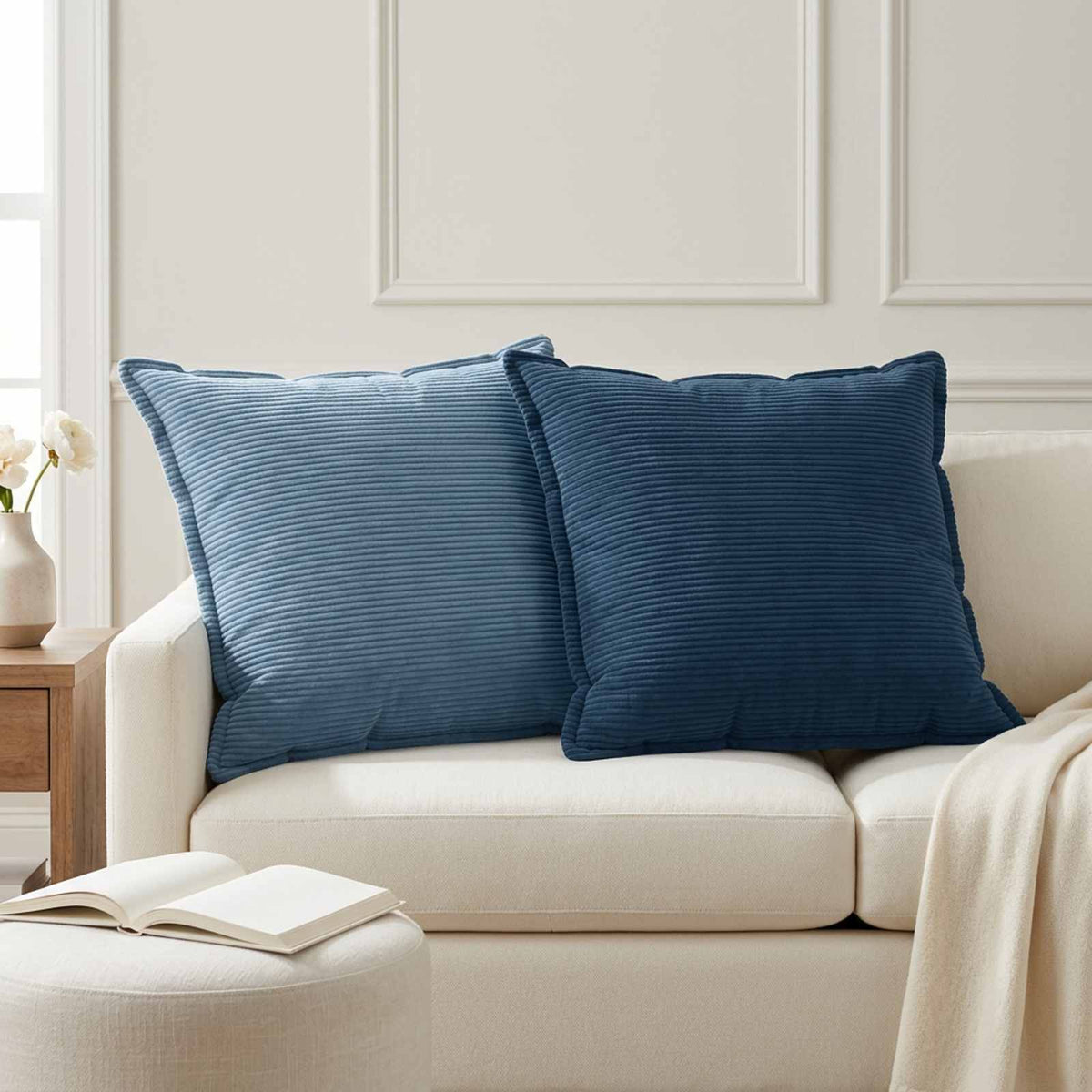 Cushion Cover 6 pcs HOUTEN Blue 80 x 80 cm Corduroy