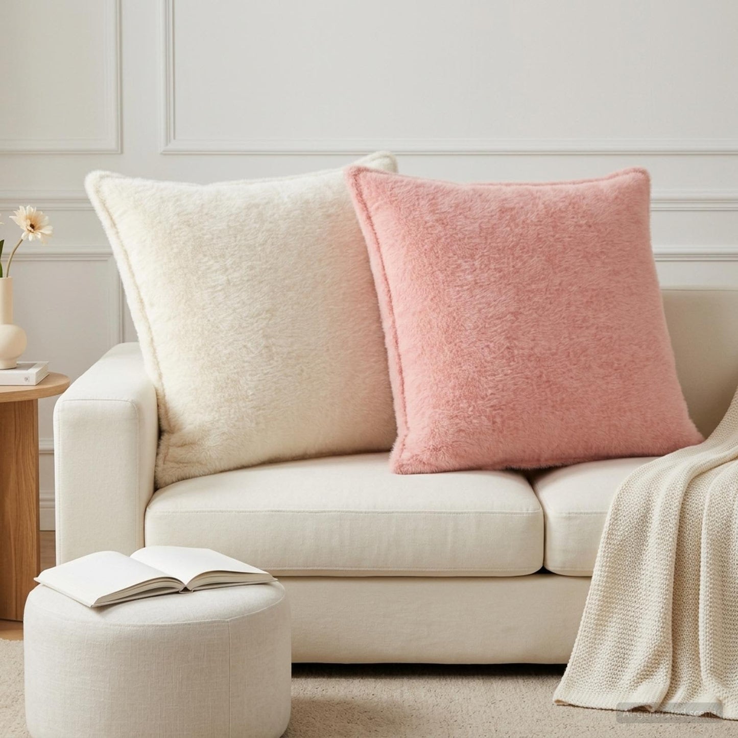 Cushion Cover 6 pcs HOUTEN White 65 x 65 cm Faux Rabbit Fur