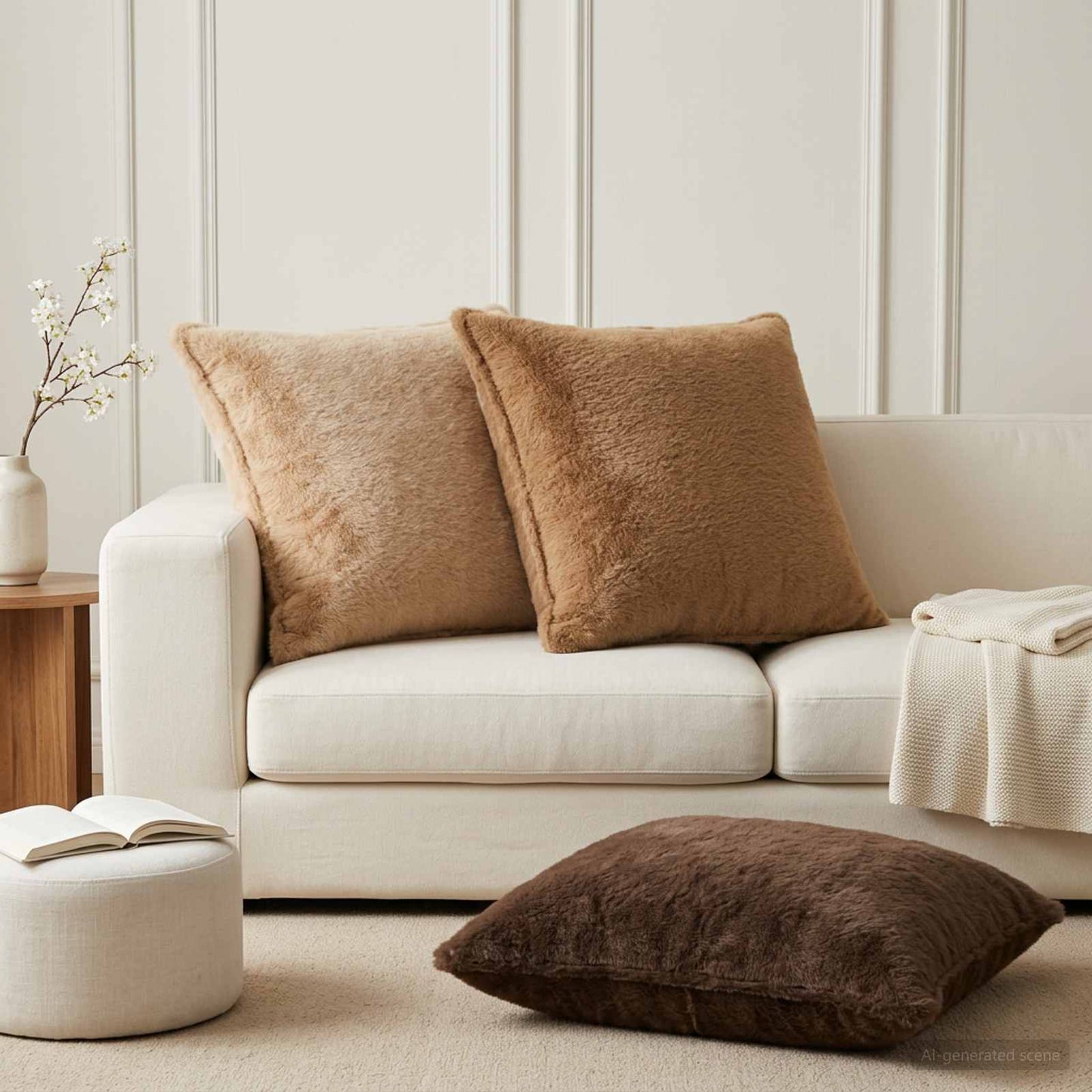 Cushion Cover 6 pcs HOUTEN Cream 65 x 65 cm Faux Rabbit Fur