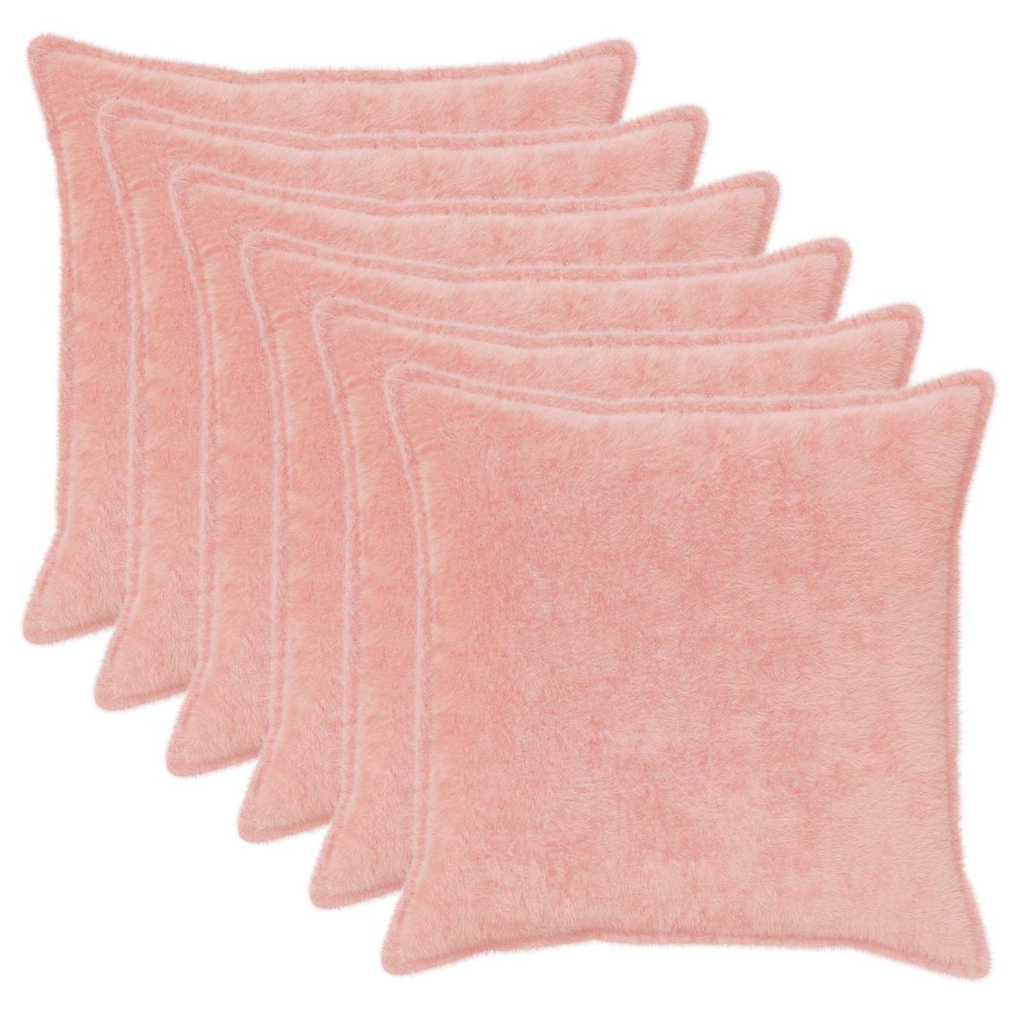 Cushion Cover 6 pcs HOUTEN Pink 65 x 65 cm Faux Rabbit Fur