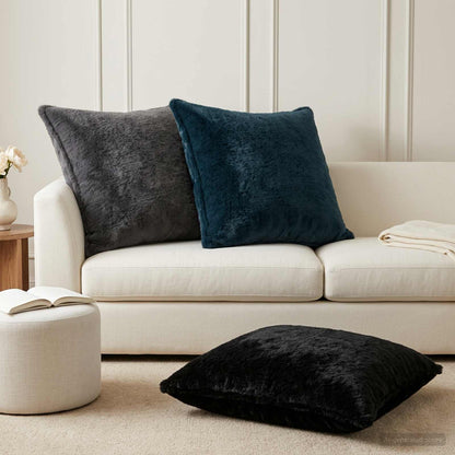 Cushion Cover 6 pcs HOUTEN Dark Grey 70 x 70 cm Faux Rabbit Fur