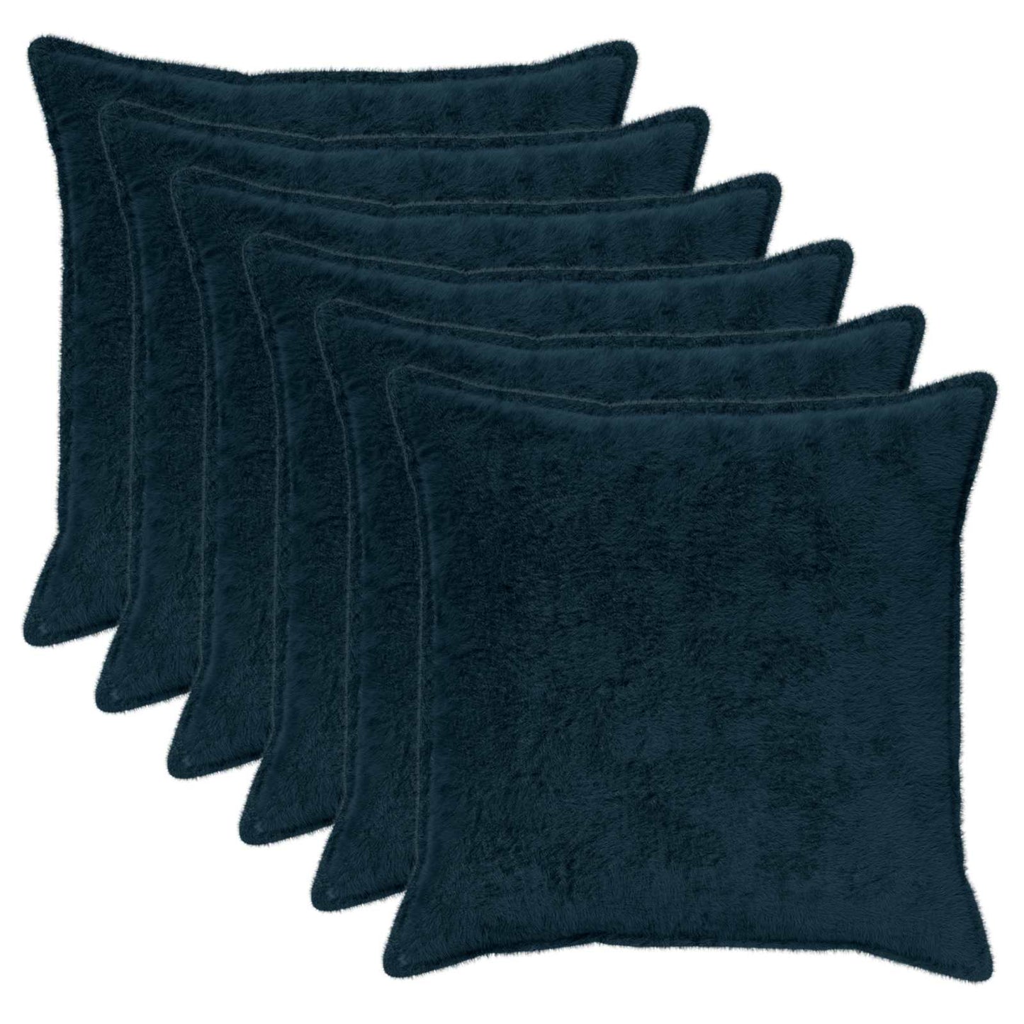 Cushion Cover 6 pcs HOUTEN Navy Blue 65 x 65 cm Faux Rabbit Fur