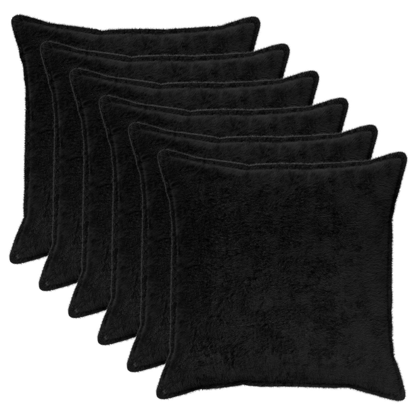 Cushion Cover 6 pcs HOUTEN Black 70 x 70 cm Faux Rabbit Fur