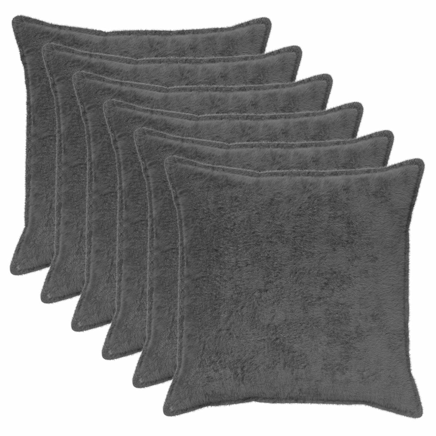 Cushion Cover 6 pcs HOUTEN Dark Grey 80 x 80 cm Faux Rabbit Fur