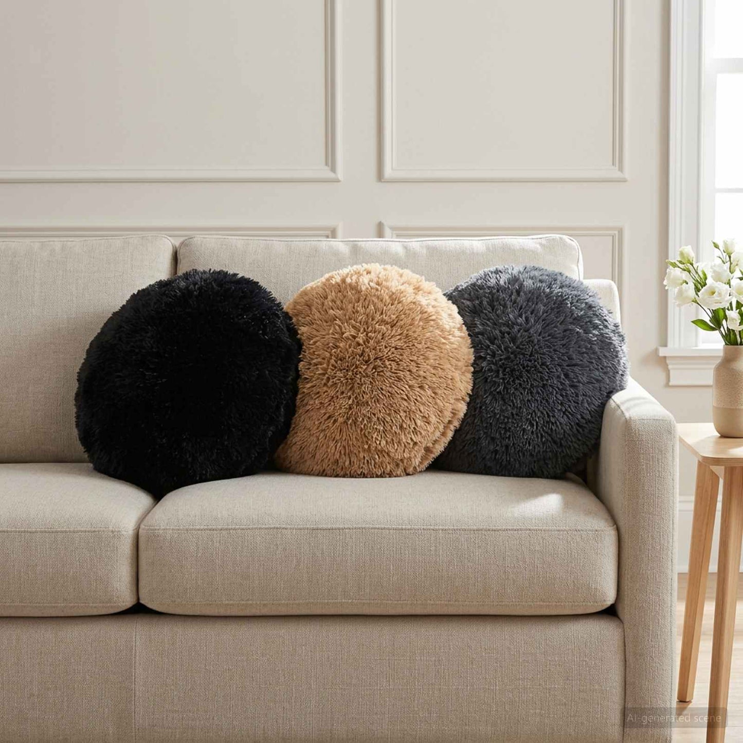 Cushion Cover 2 pcs HEERLEN Taupe Ø 30 cm PV Fleece