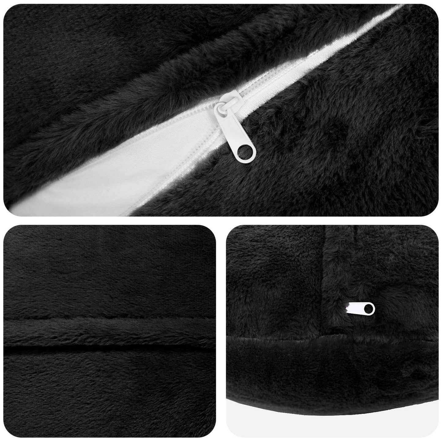 Cushion Cover 6 pcs HEERLEN Black Ø 30 cm Faux Rabbit Fur