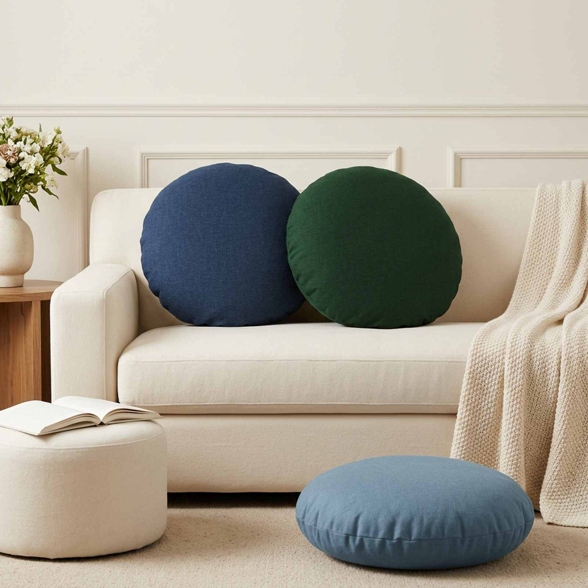 Throw Pillow 6 pcs HEERLEN Jeans Blue Dia. 60 cm Fabric