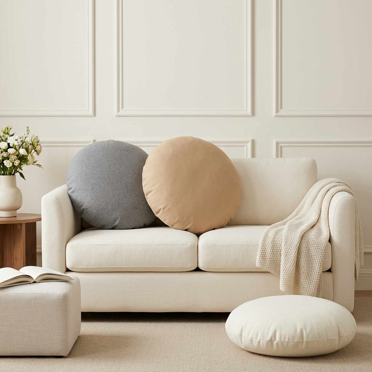 Throw Pillow 6 pcs HEERLEN White Dia. 60 cm Fabric
