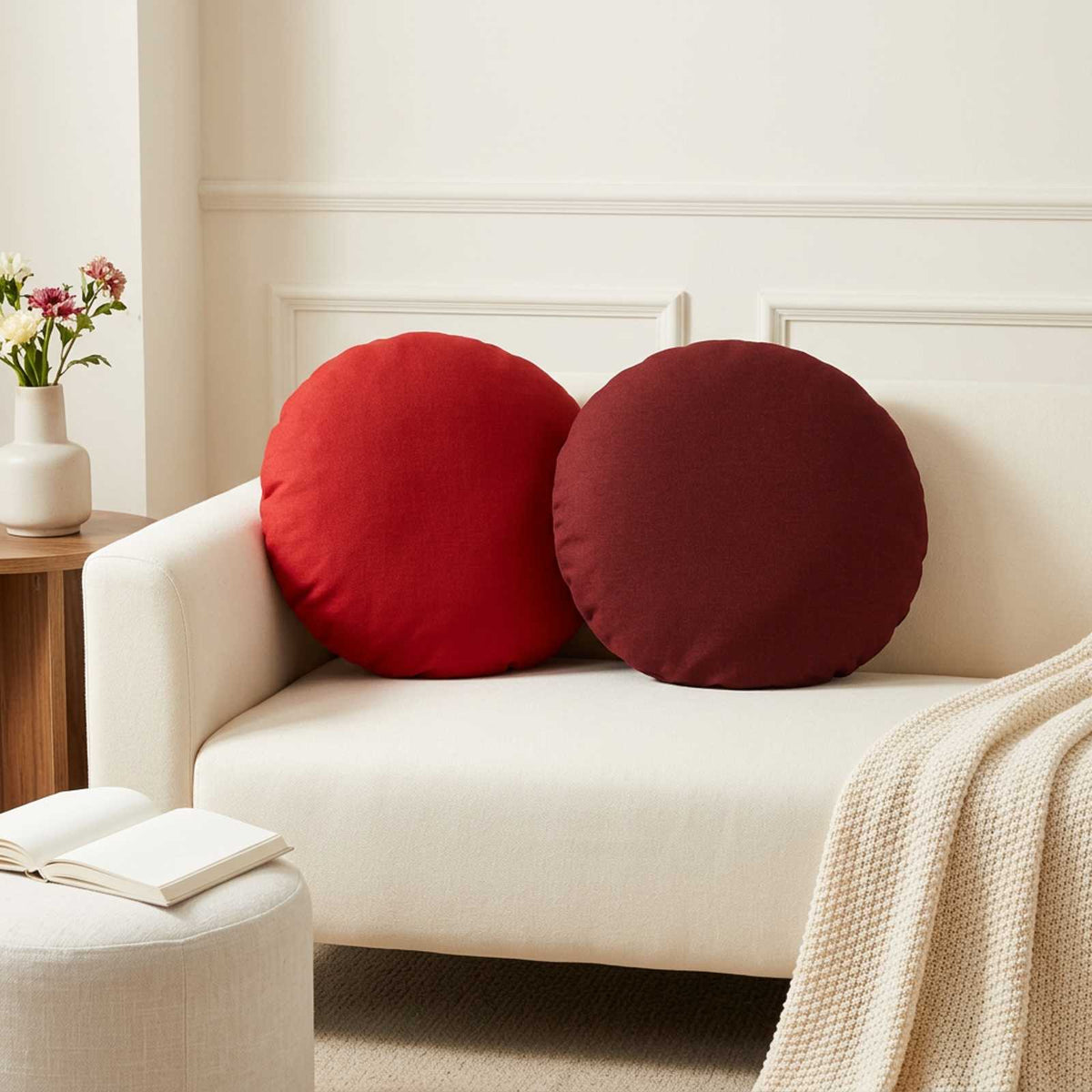 Throw Pillow 6 pcs HEERLEN Wine Red Dia. 60 cm Fabric