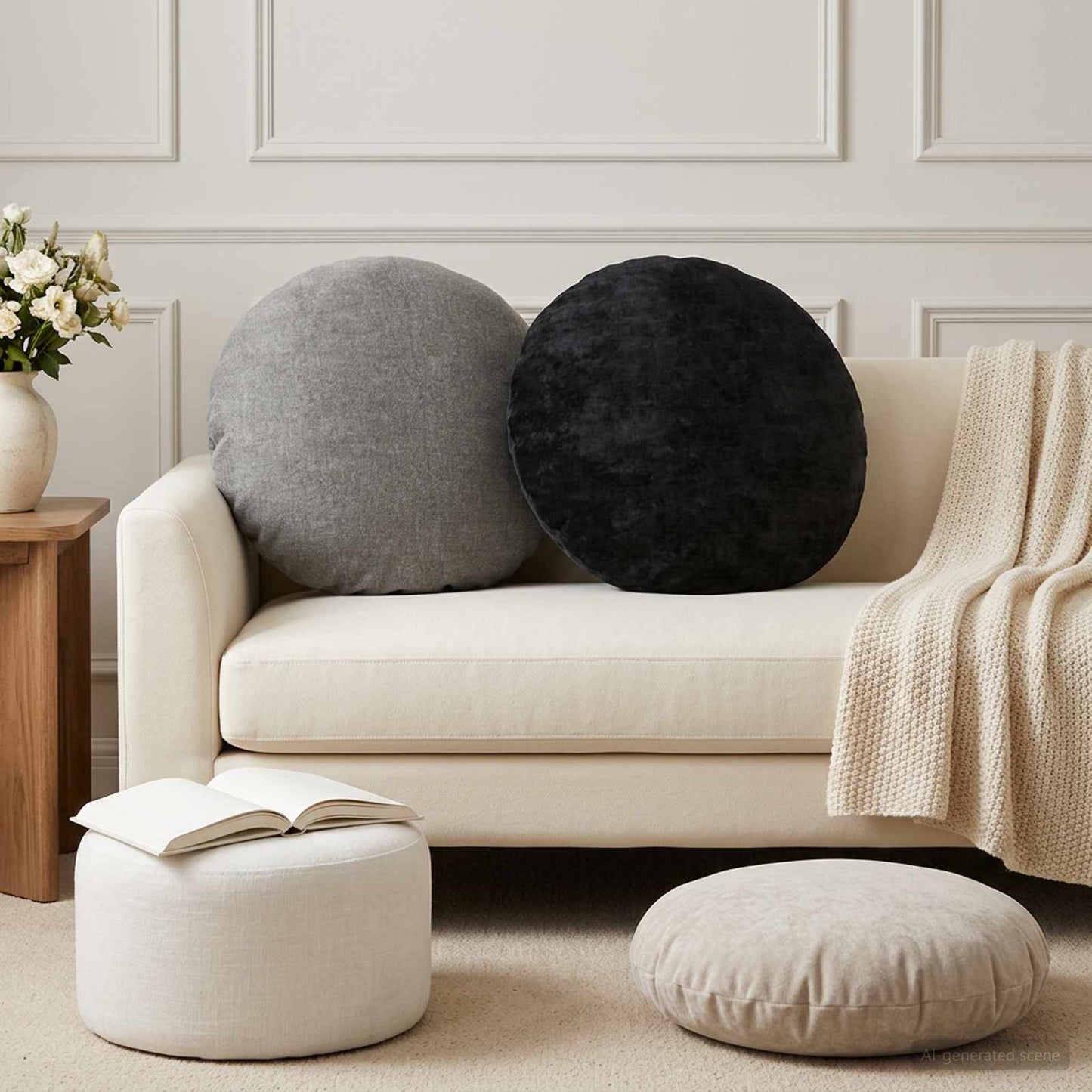 Cushion Cover 6 pcs HEERLEN Light Grey Ø 50 cm Chenille Fabric