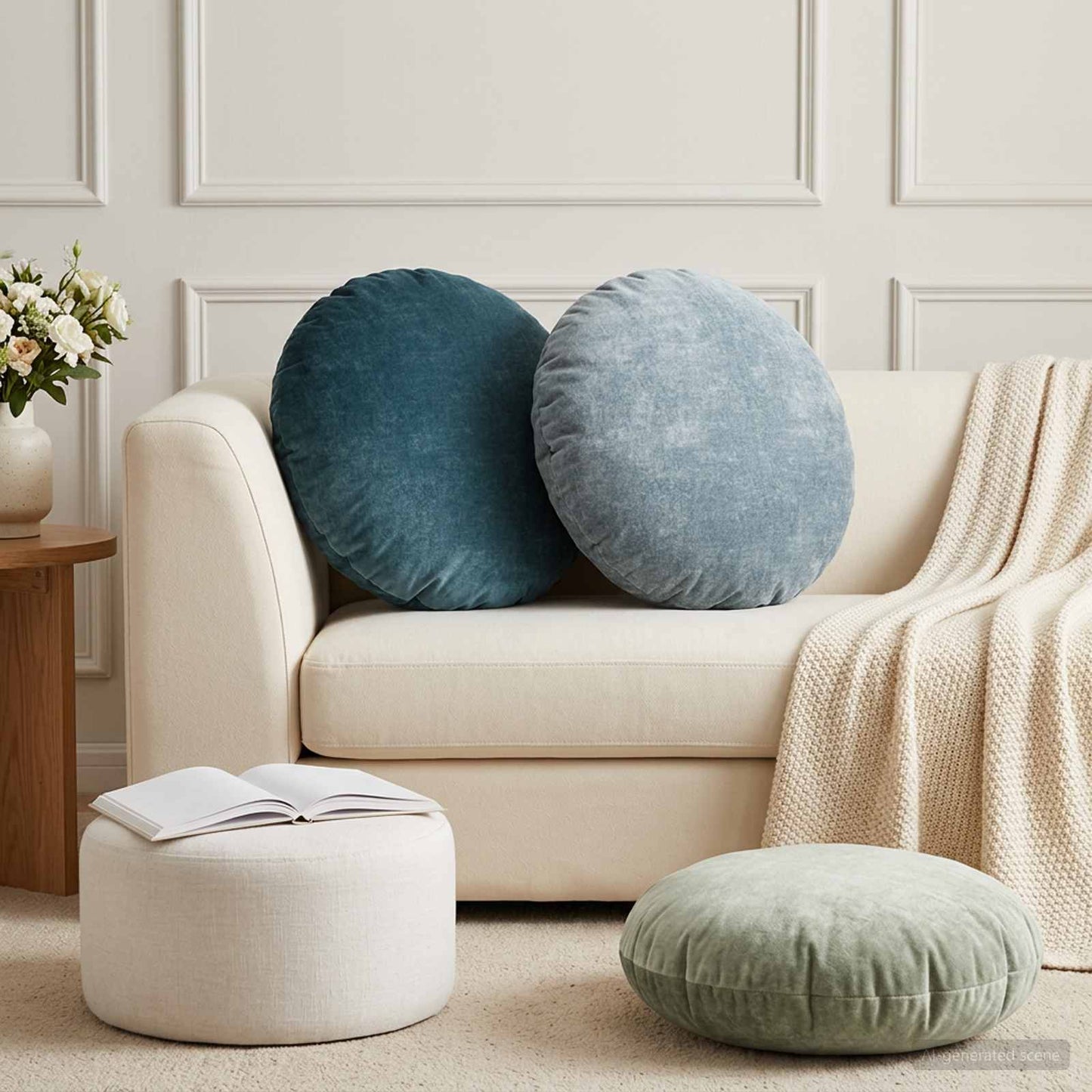 Cushion Cover 6 pcs HEERLEN Blue Ø 50 cm Chenille Fabric