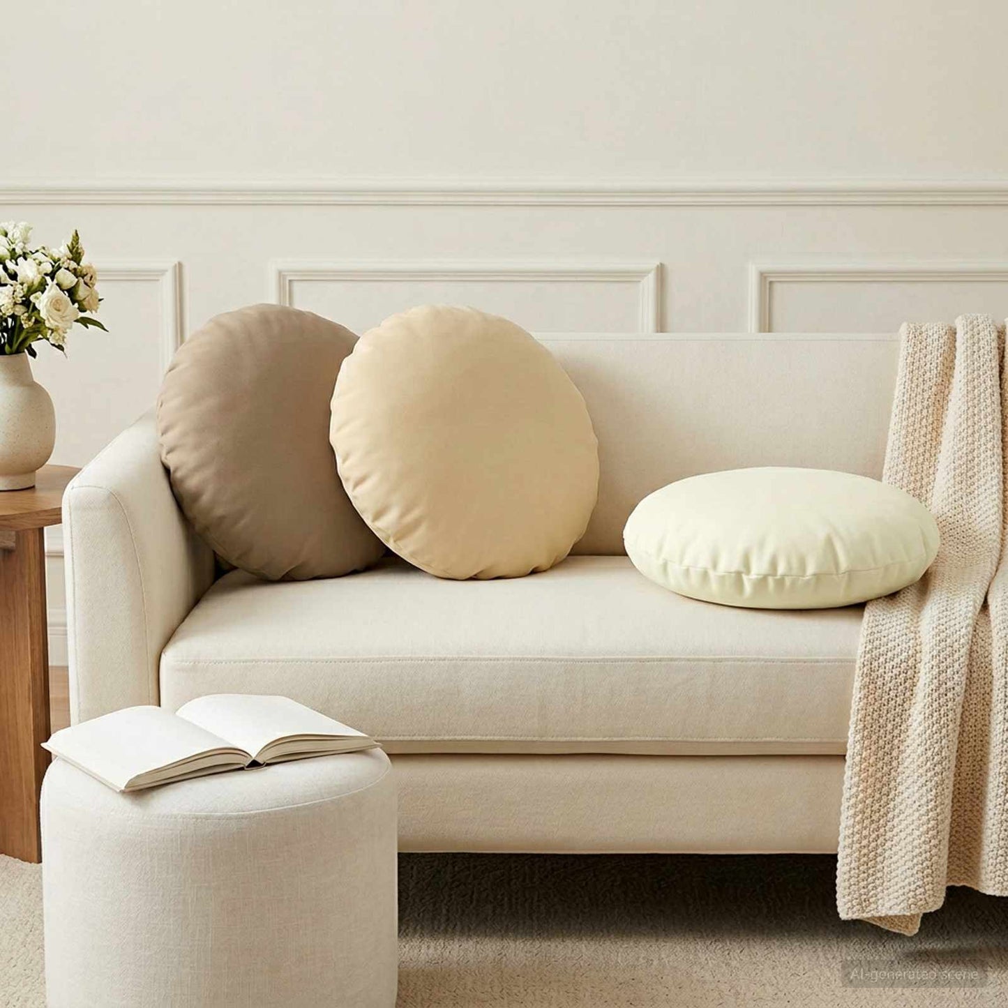 Cushion Cover 6 pcs HEERLEN Beige Ø 50 cm Polyester