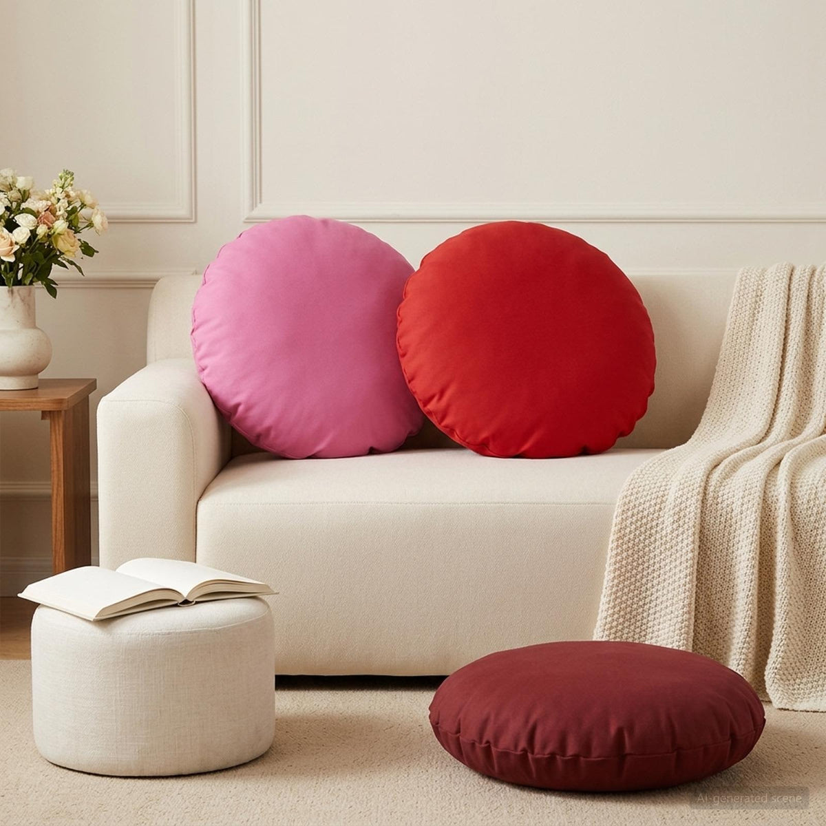 Throw Pillow 6 pcs HEERLEN Wine Red Dia. 60 cm Polyester