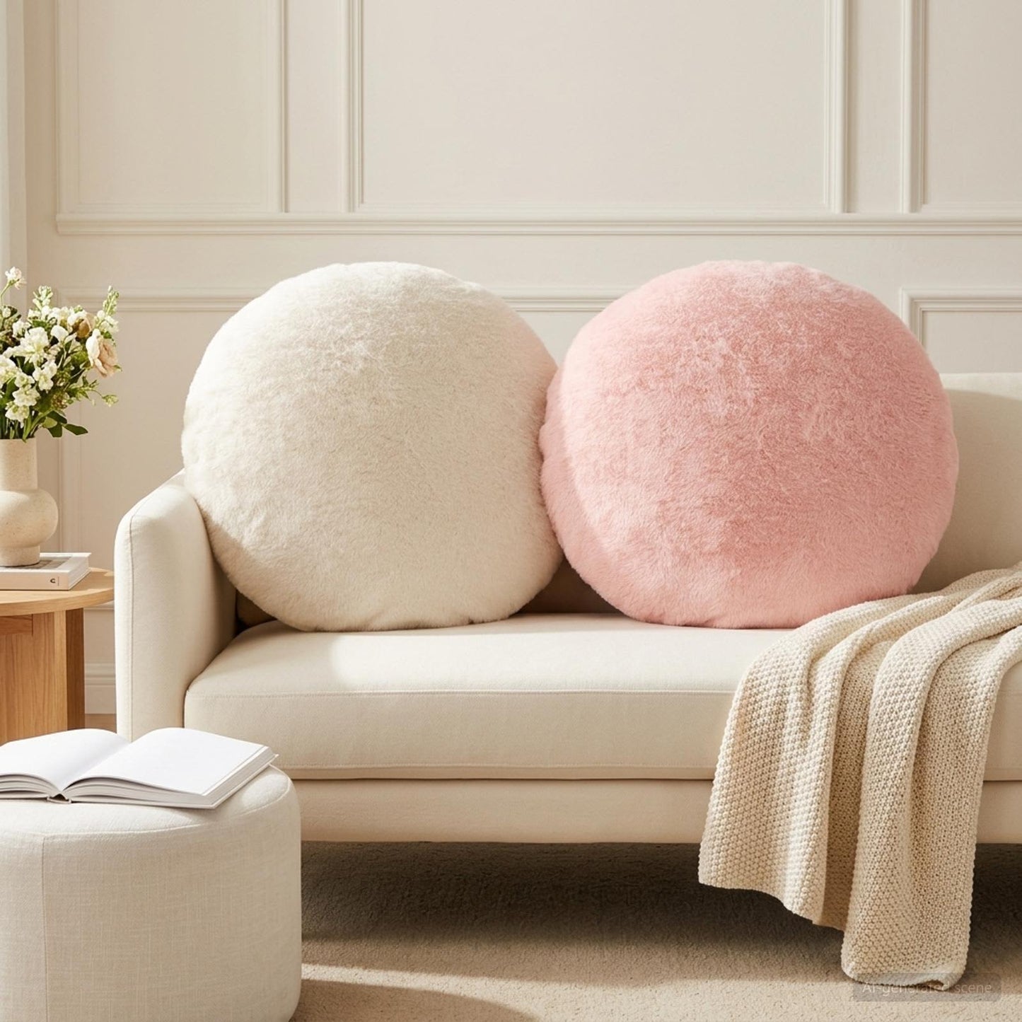 Cushion Cover 6 pcs HEERLEN Pink Ø 60 cm Faux Rabbit Fur