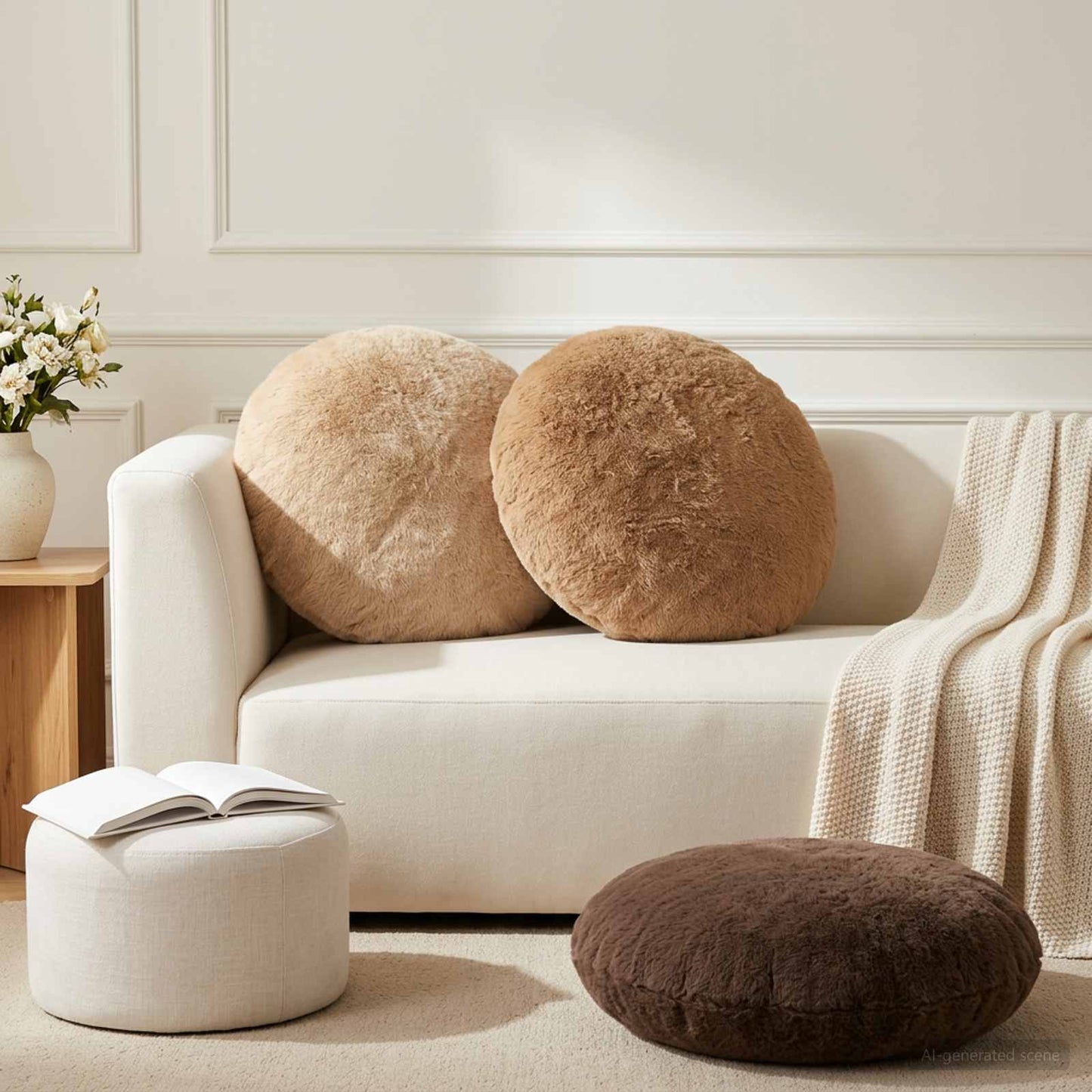 Cushion Cover 6 pcs HEERLEN Taupe Ø 60 cm Faux Rabbit Fur