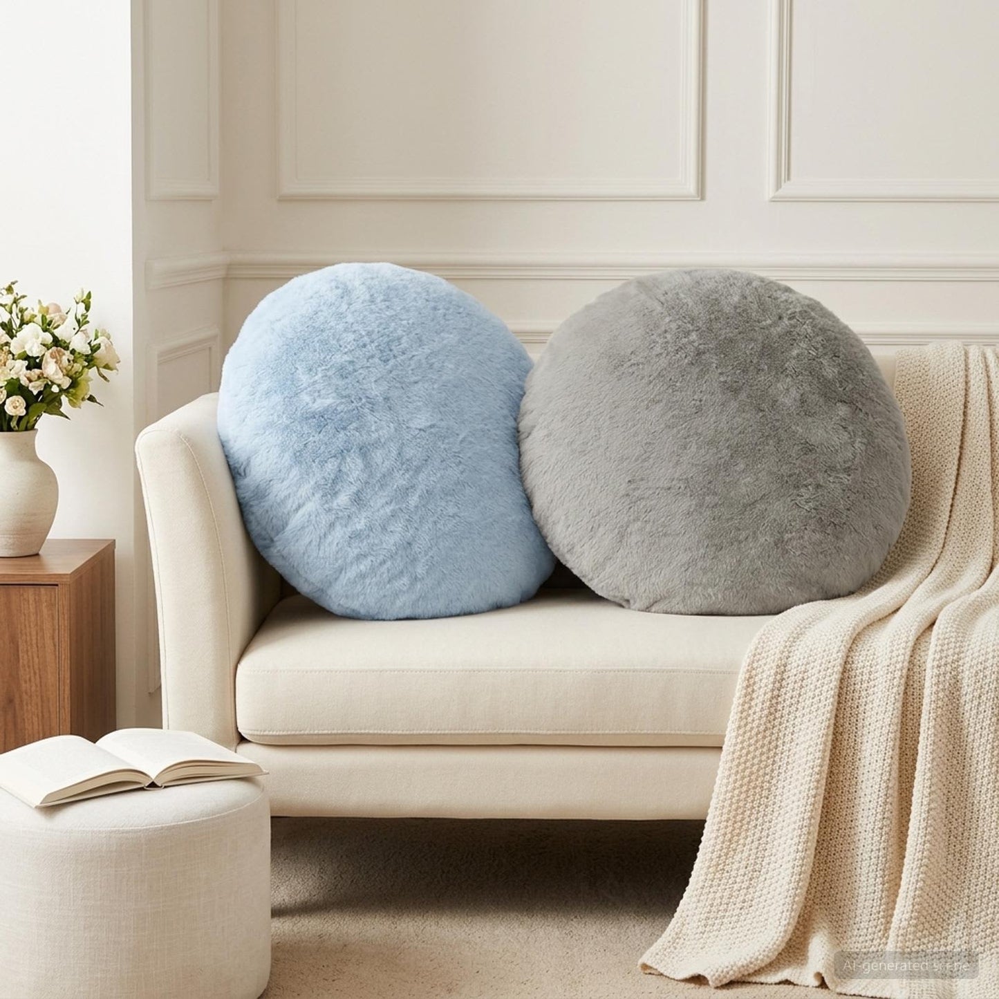 Cushion Cover 6 pcs HEERLEN Light Grey Ø 60 cm Faux Rabbit Fur
