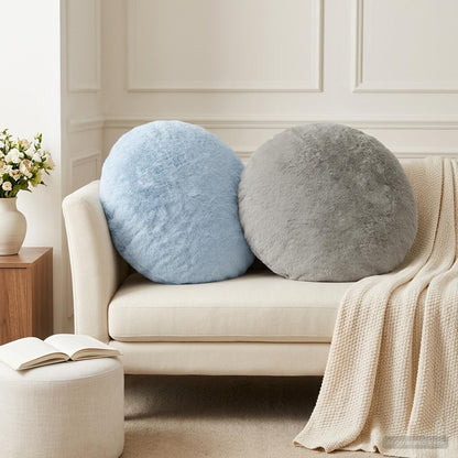 Cushion Cover 6 pcs HEERLEN Light Grey Ø 60 cm Faux Rabbit Fur