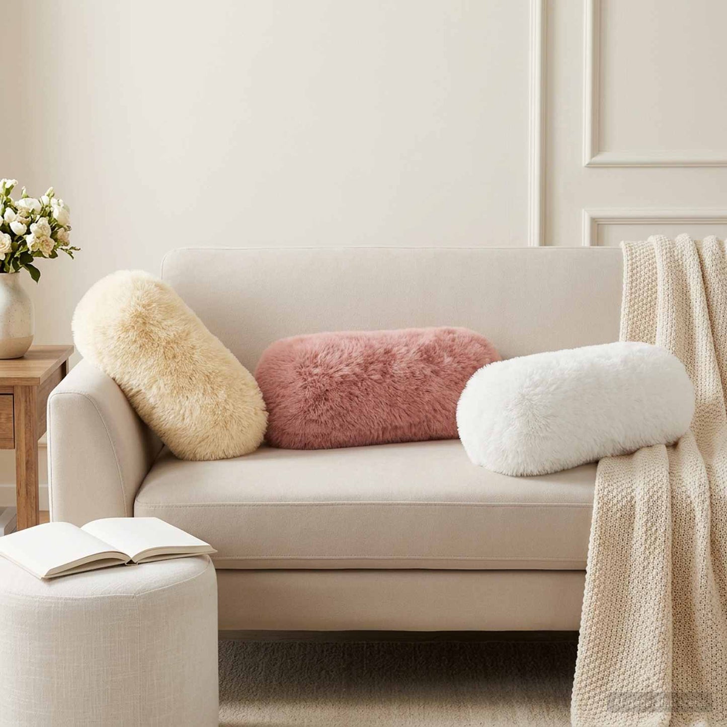 Cushion Cover 6 pcs HEERLEN Cream Ø 15 x 40 cm PV Fleece