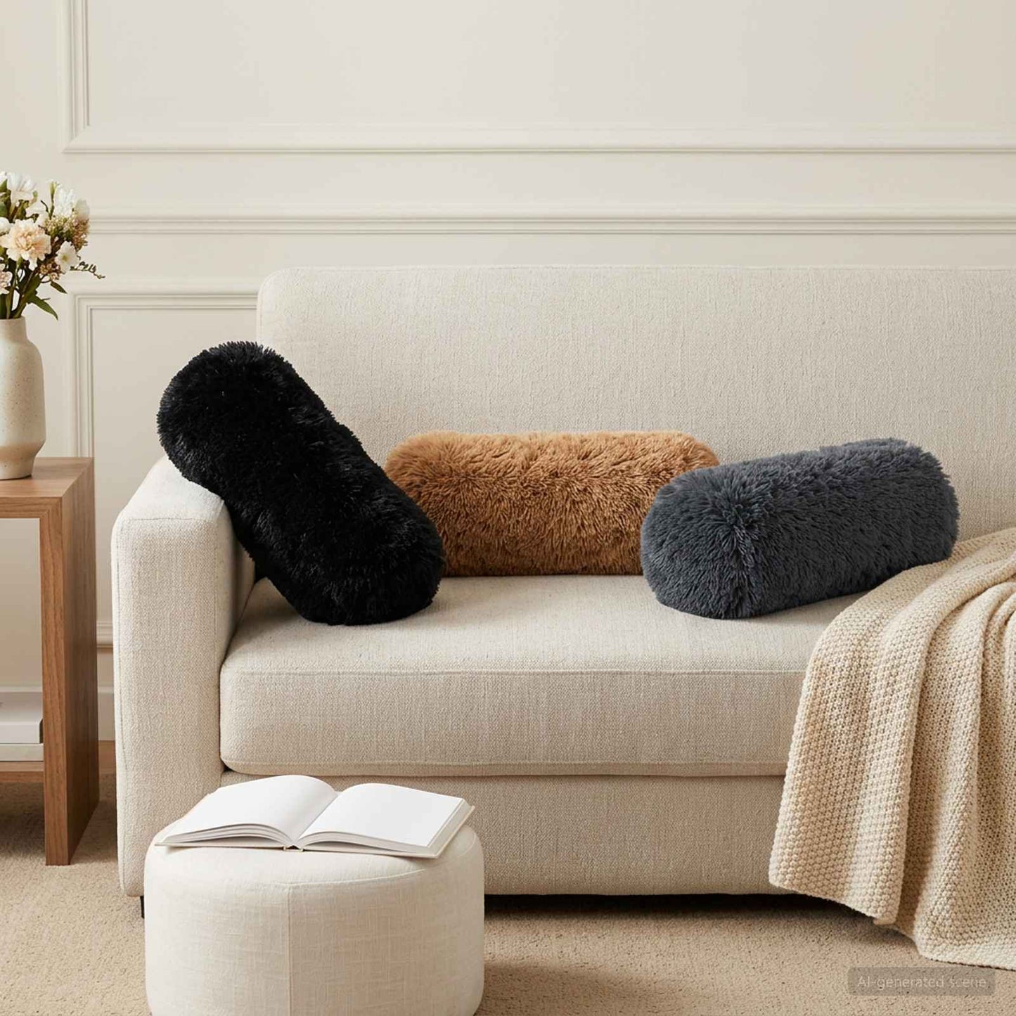 Cushion Cover 6 pcs HEERLEN Anthracite Ø 15 x 40 cm PV Fleece