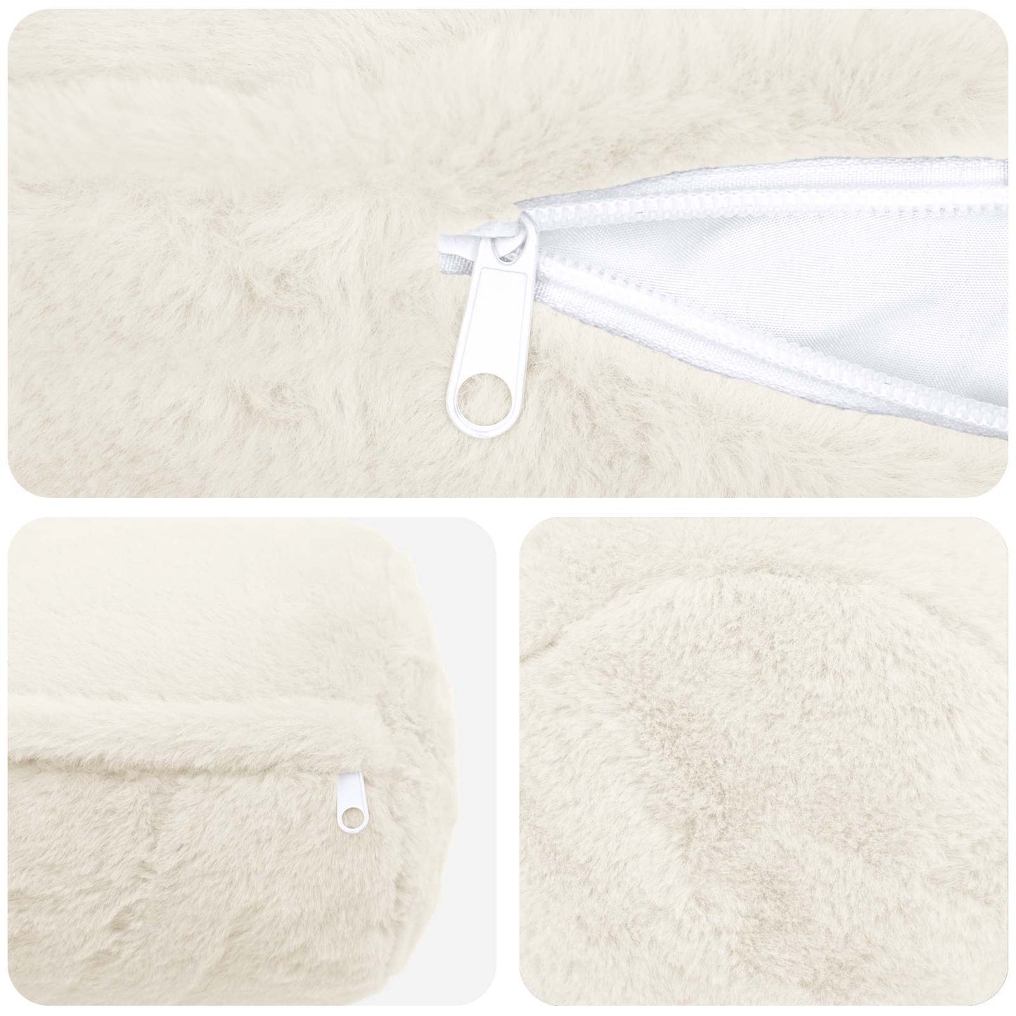 Cushion Cover 2 pcs HEERLEN White Ø 15 x 40 cm Faux Rabbit Fur
