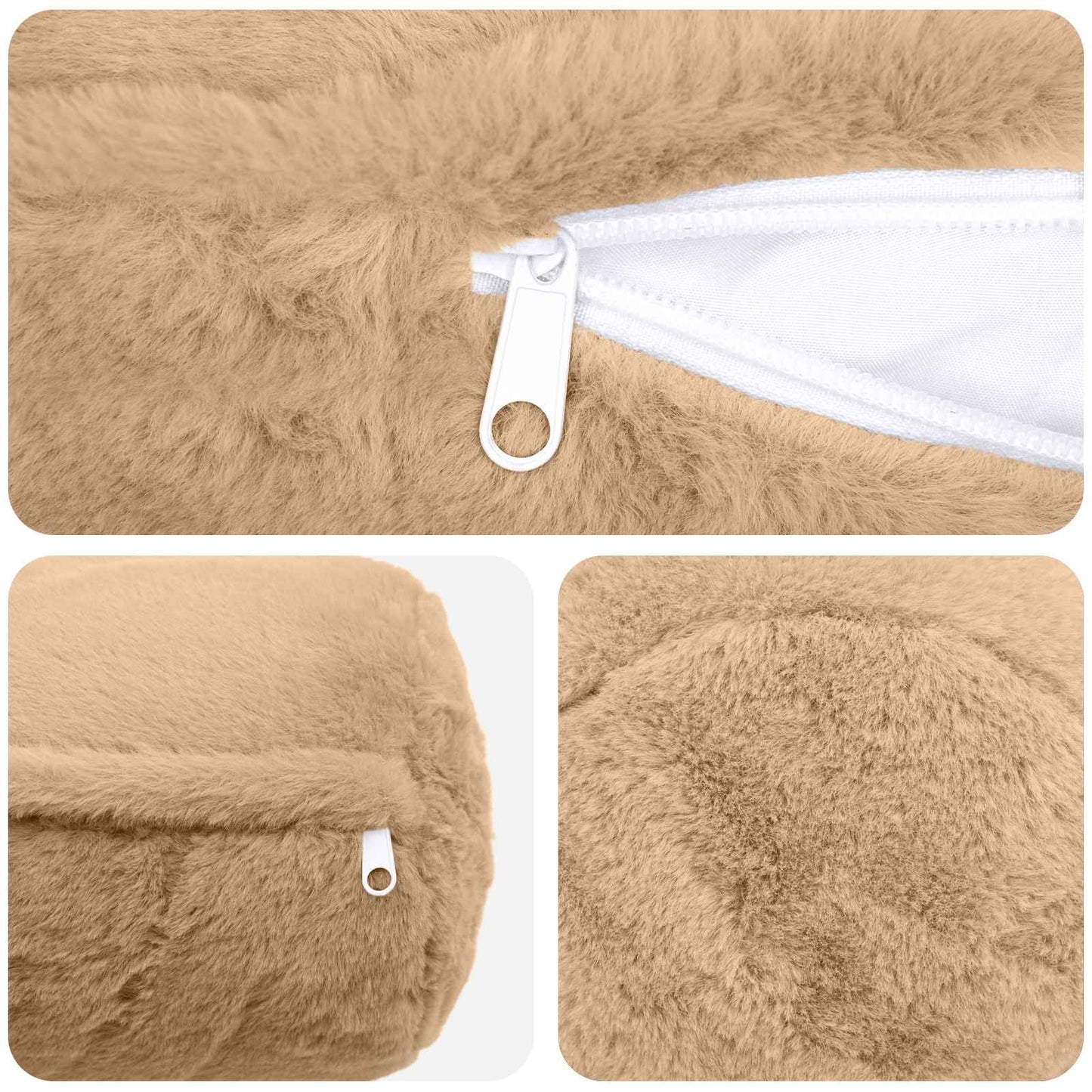 Cushion Cover 2 pcs HEERLEN Cream Ø 15 x 40 cm Faux Rabbit Fur
