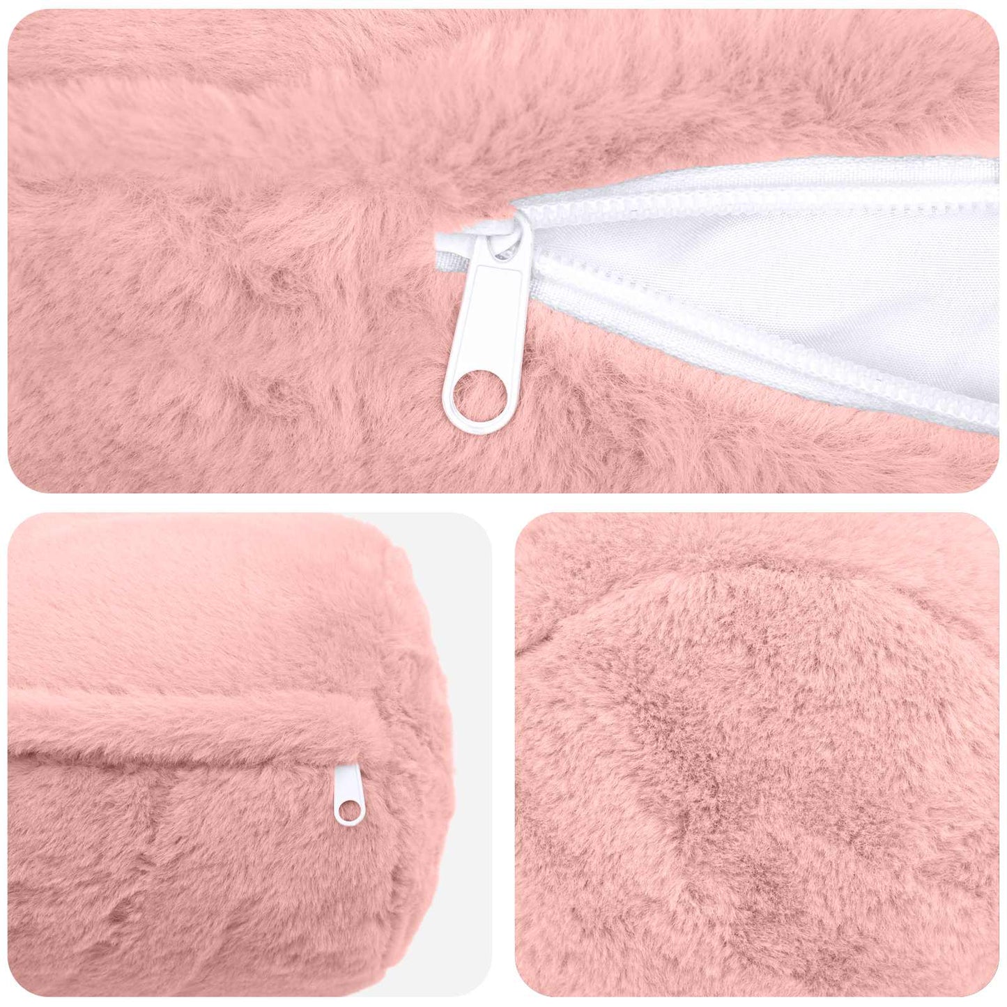 Cushion Cover 2 pcs HEERLEN Pink Ø 15 x 40 cm Faux Rabbit Fur