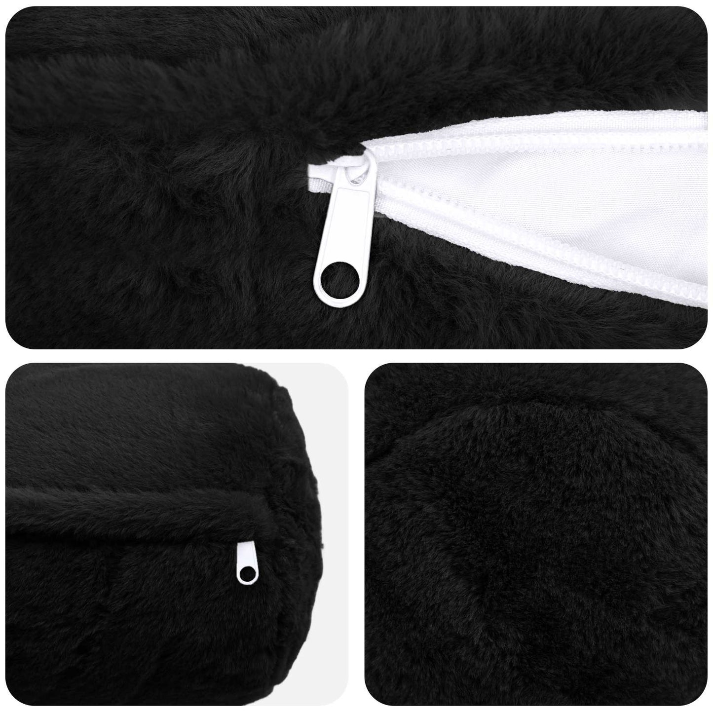 Cushion Cover 2 pcs HEERLEN Black Ø 15 x 40 cm Faux Rabbit Fur