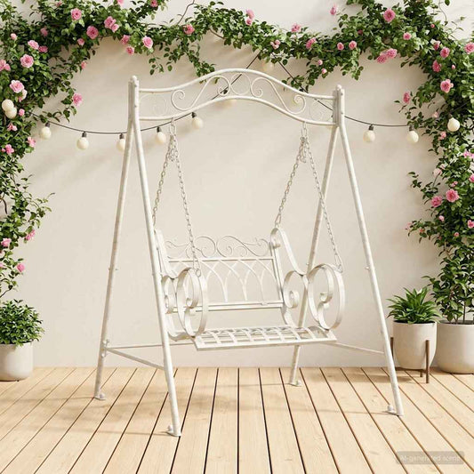 Swing Bench Steel 113 x 121.5 x 168 cm Antique White