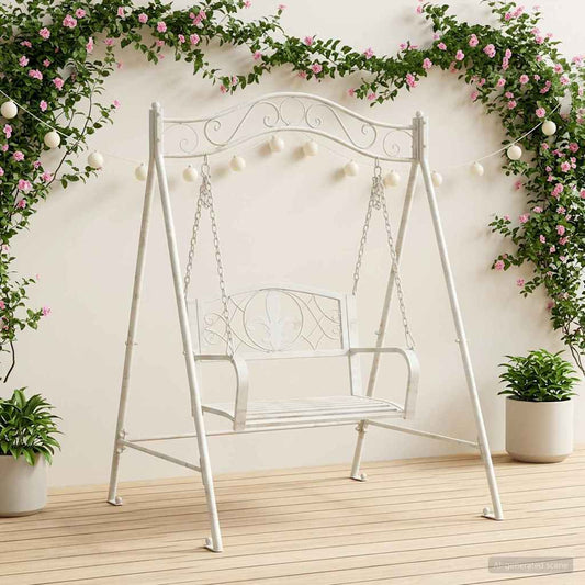 Swing Bench Steel 113 x 121.5 x 168 cm Antique White
