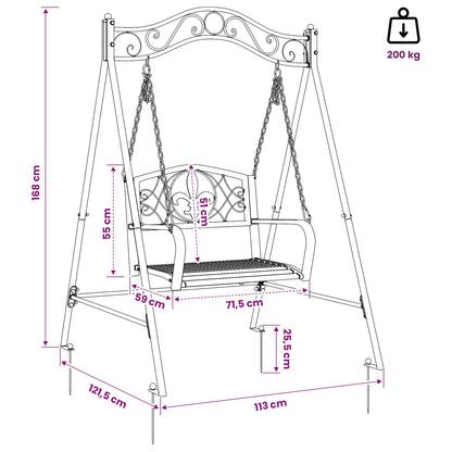 Swing Bench Steel 113 x 121.5 x 168 cm Antique White