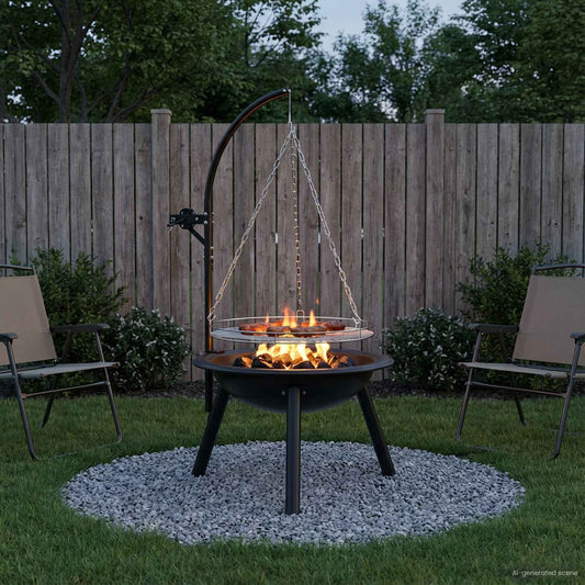 Fire Pit with Adjustable Grill Grate ⌀55.5 x 107.5 cm Steel