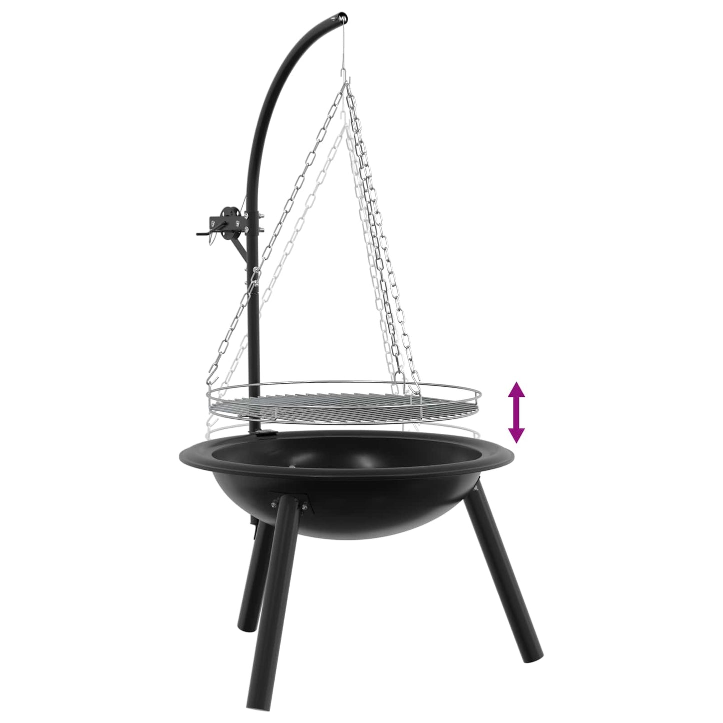 Fire Pit with Adjustable Grill Grate ⌀55.5 x 107.5 cm Steel
