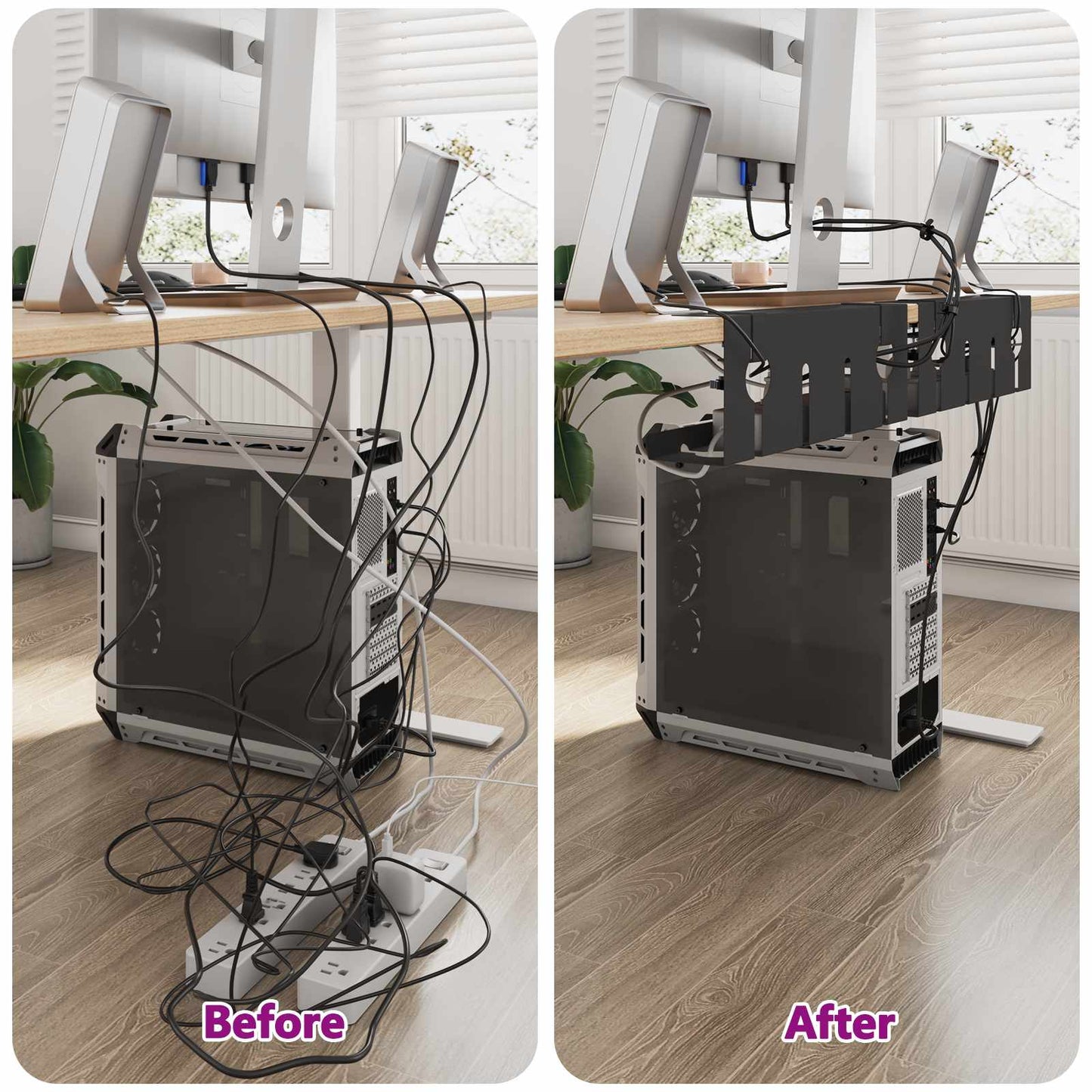 Under Desk Cable Management Tray 2 pcs Black 35 x 12 x 13 cm