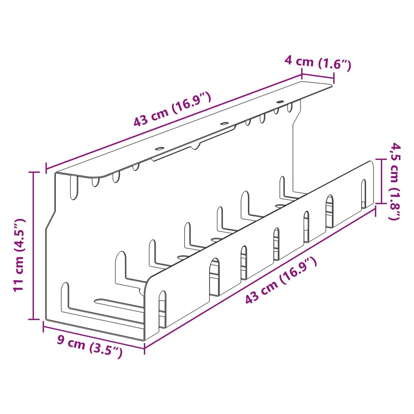 Under Desk Cable Management Tray 2 pcs Black 43 x 9 x 11.5 cm