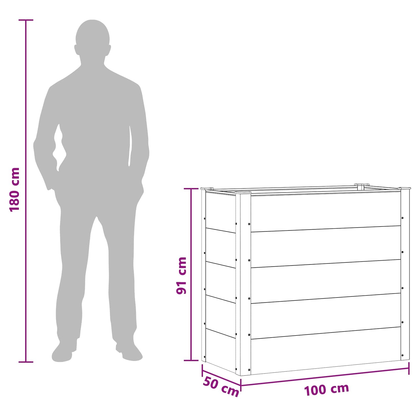 Garden Raised Bed Black 100 x 50 x 91 cm