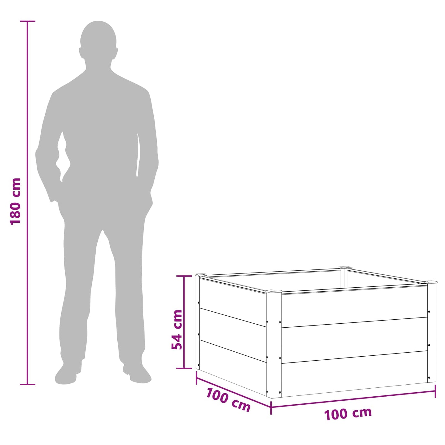 Garden Raised Bed Black 100 x 100 x 54 cm