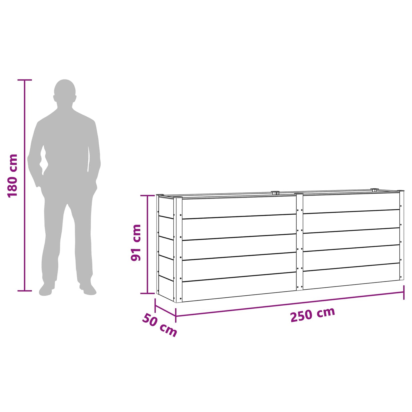 Garden Raised Bed Black 250 x 50 x 91 cm
