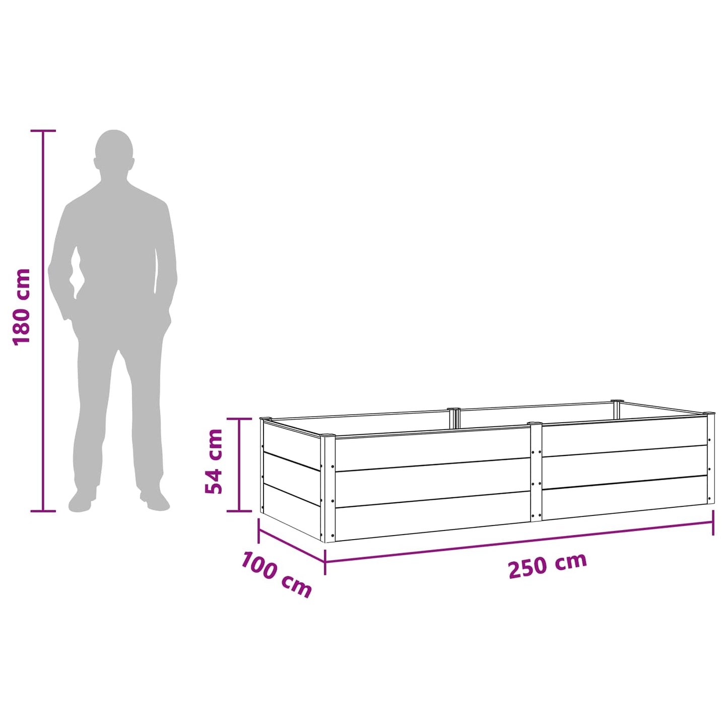 Garden Raised Bed Black 250 x 100 x 54 cm