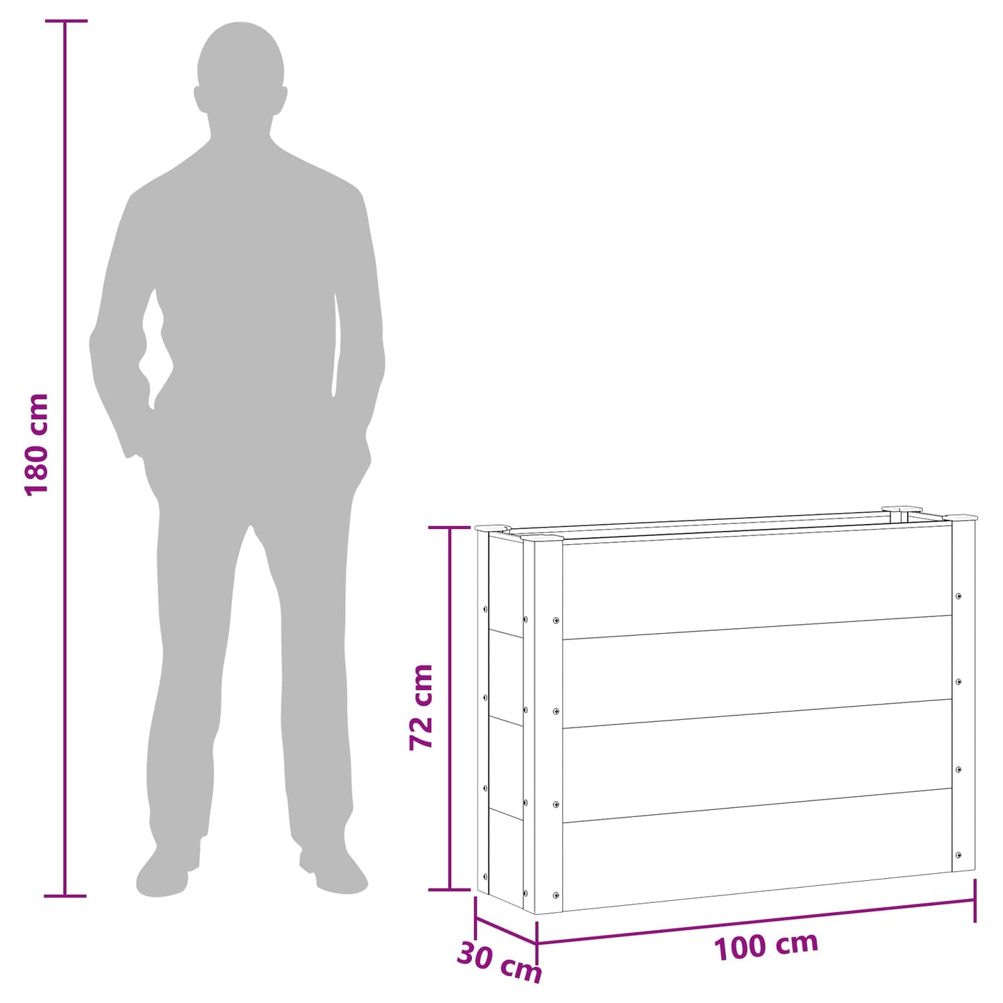 Garden Raised Bed Grey 100 x 30 x 72 cm