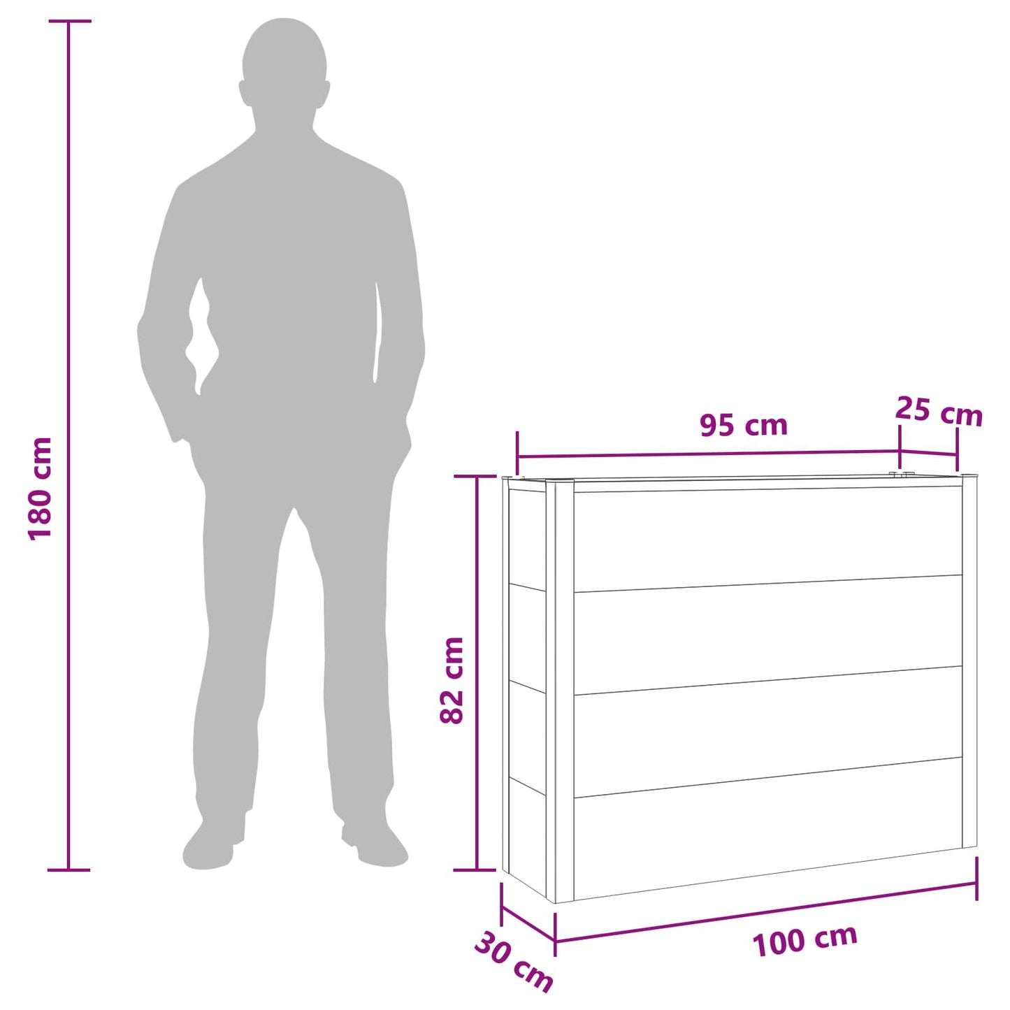 Garden Raised Bed Grey 100 x 30 x 22 cm WPC and Aluminium
