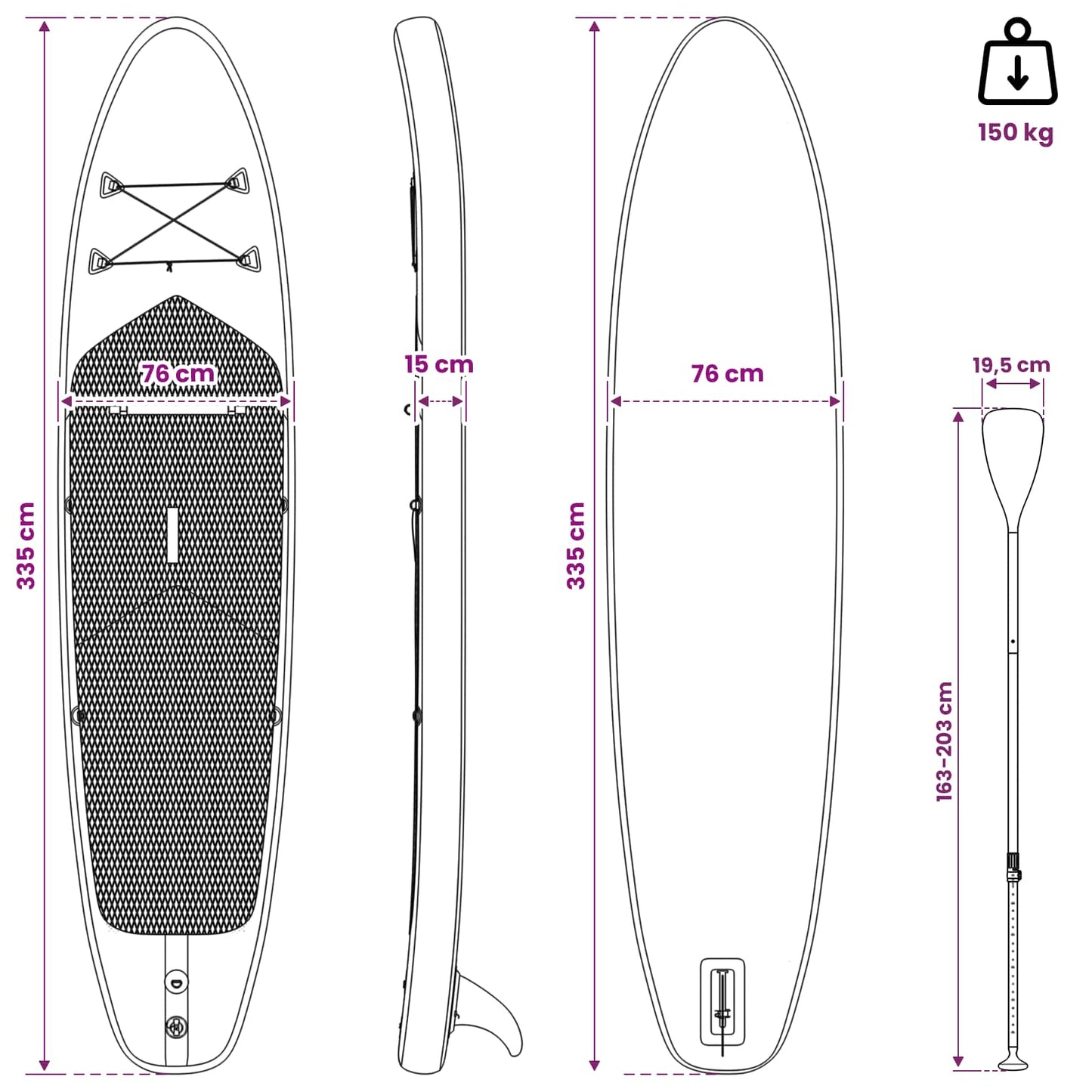 Inflatable Stand Up Paddle Board HYDROS 335 x 76 x 15 cm for